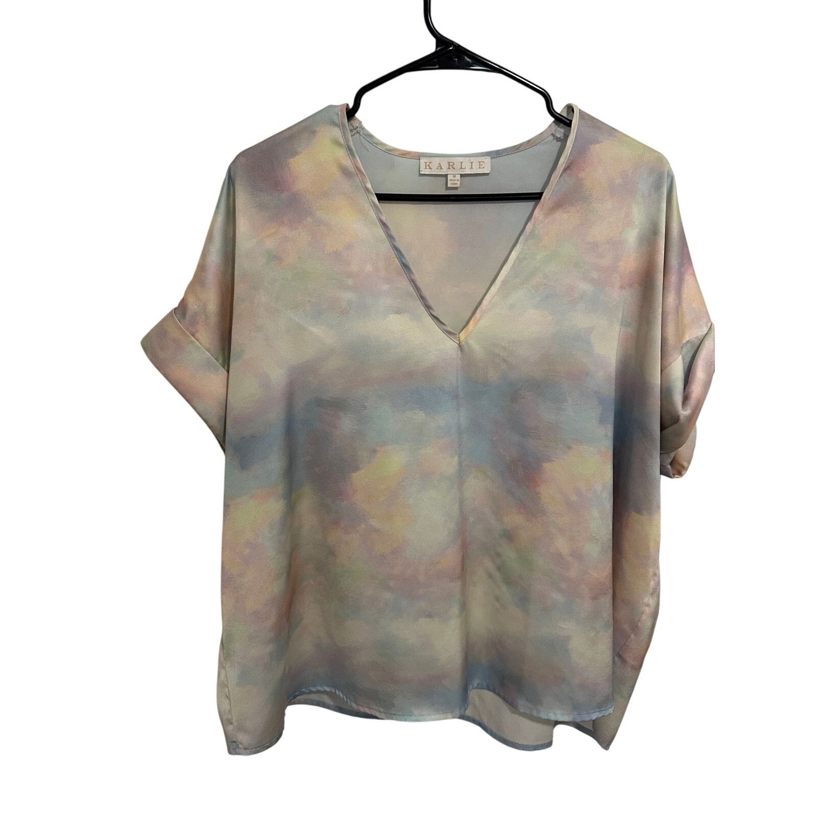 Other KARLIE Tie Dye Multicolor Short Rolled Sleeve V-Neck Blouse Size M / US 6-8 / IT 42-44 - 2 Thumbnail