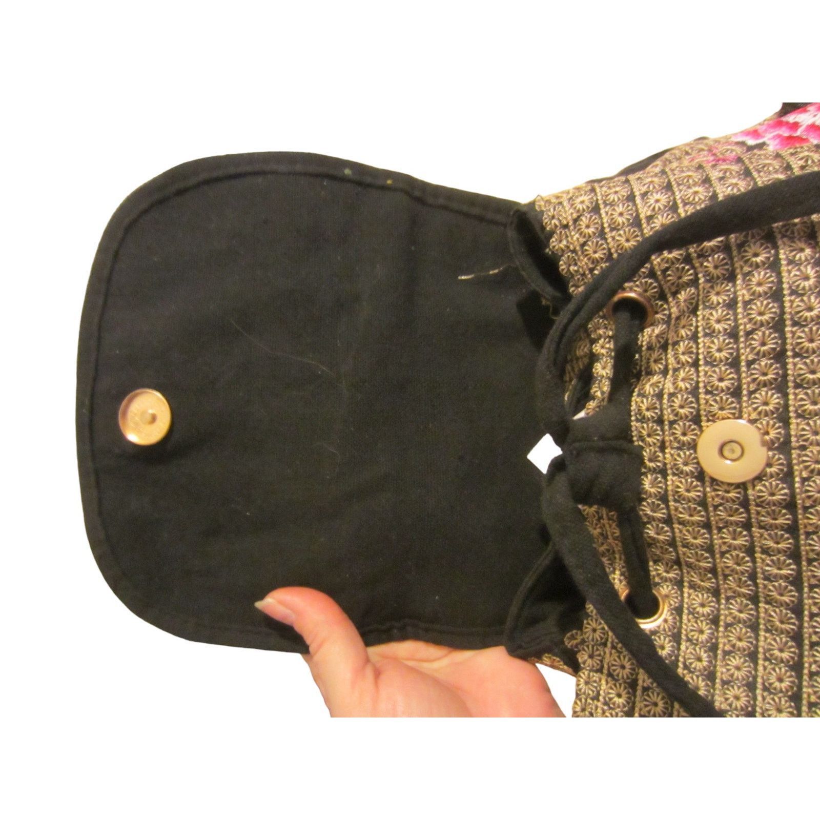 Vintage Boho Embroidered Floral Backpack Black Red Rose Folk Size ONE SIZE - 9 Thumbnail