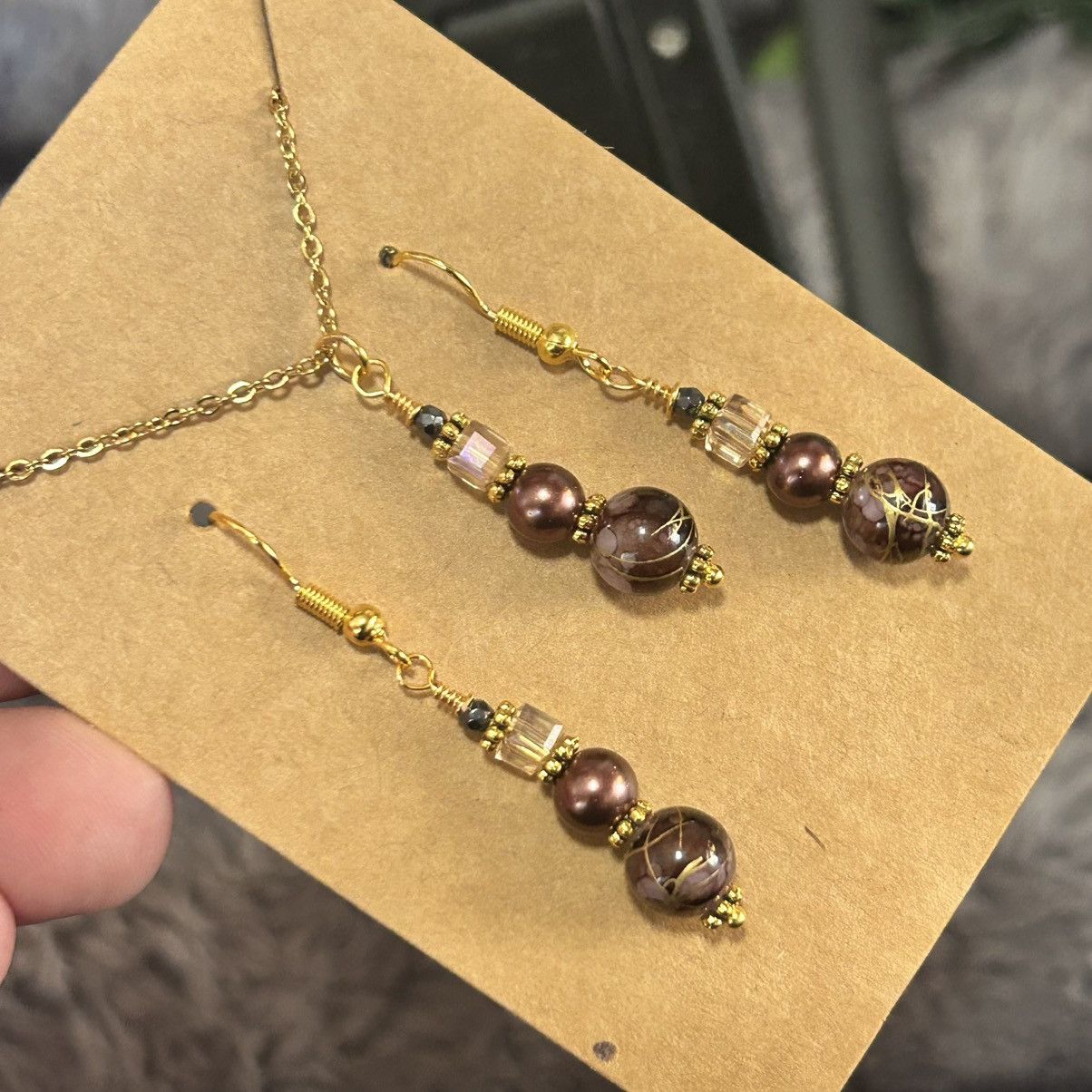 Handmade Handcrafted art glass Czech pearl crystal necklace set Size ONE SIZE - 1 Thumbnail