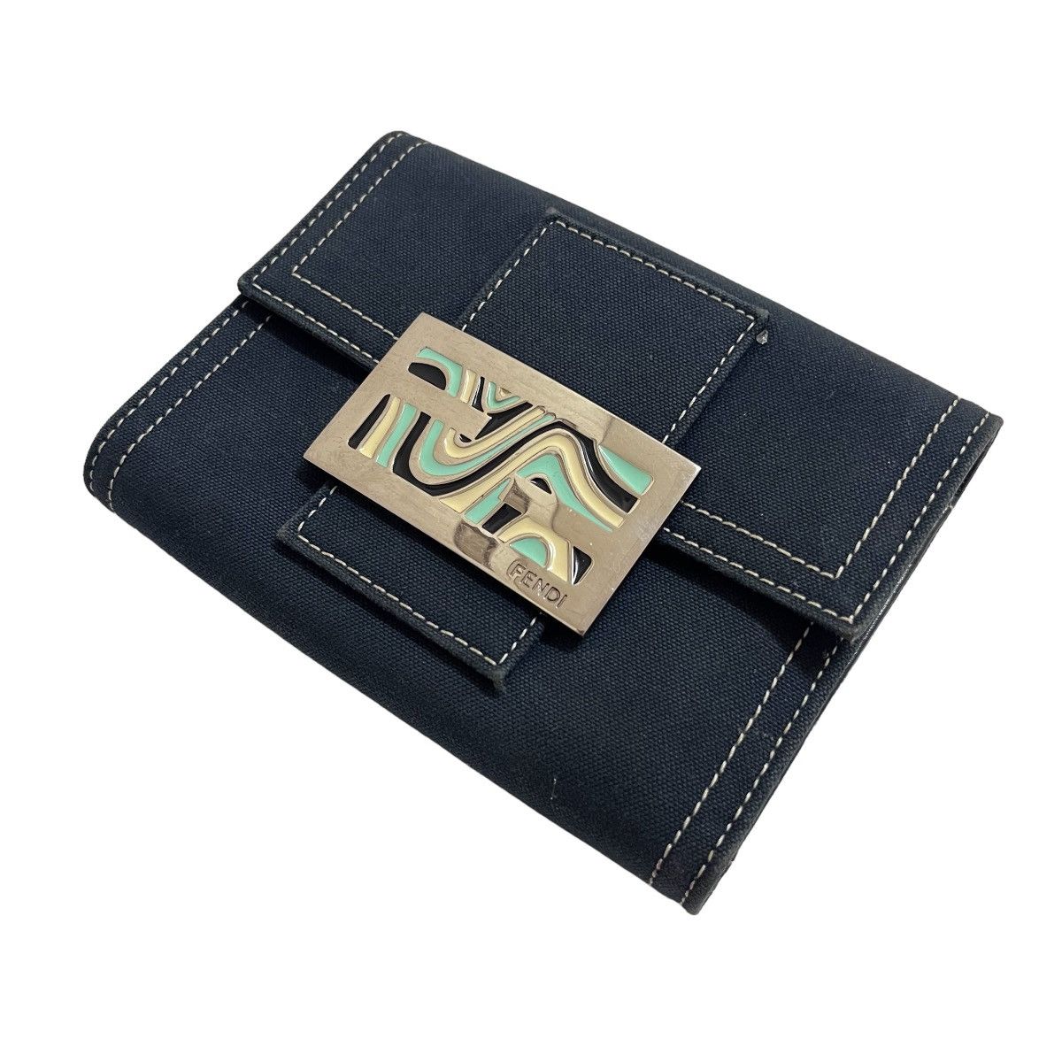 Authentic Fendi Roma Dark Blue Canvas Wallet