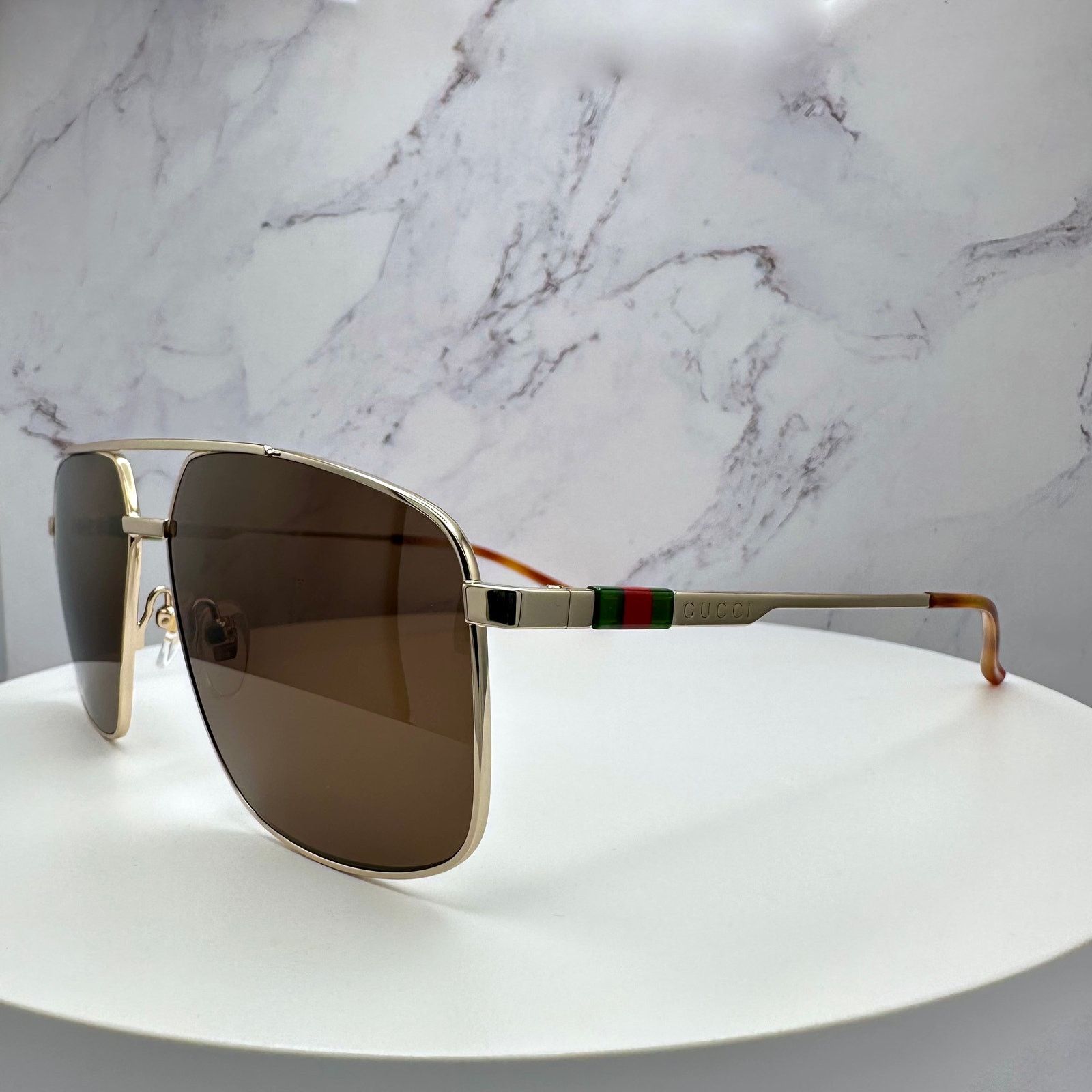 Gucci New GUCCI Sunglasses Gold Metal Square Aviator Red Green Size ONE SIZE - 18 Thumbnail
