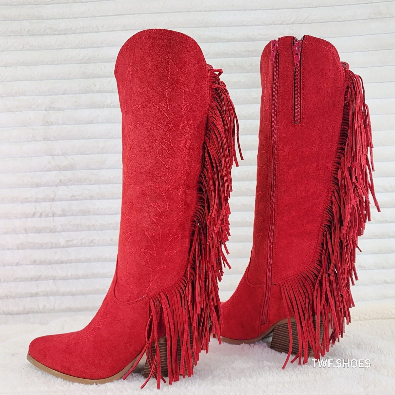 Other Dusty Roads Red Faux Suede Back Fringe Western Cowgirl Boots Size US 10 / IT 40 - 6 Thumbnail