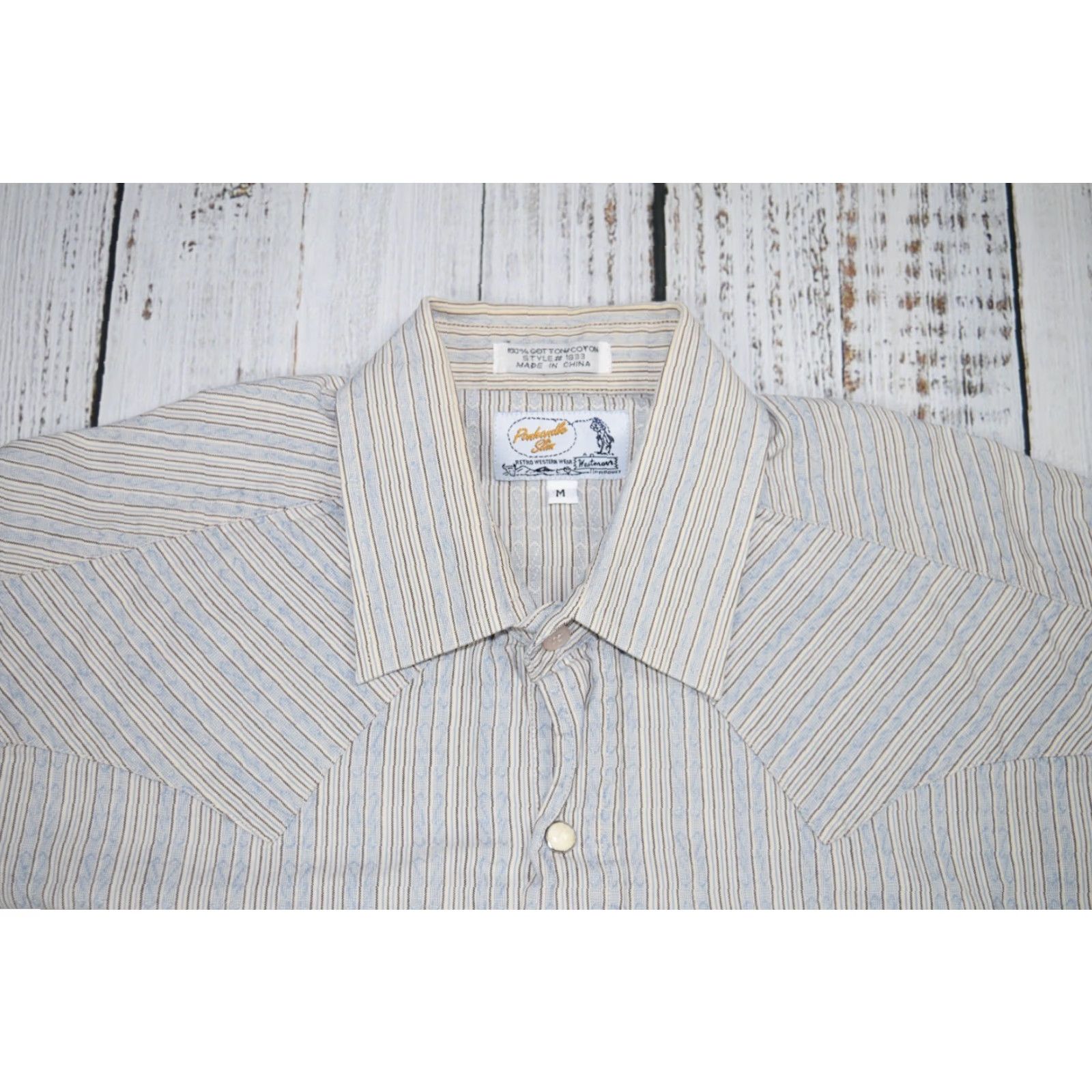 Vintage VINTAGE Panhandle Slim Western Shirt Blue White Striped Long Sleeve Snap Medium M 90s Mens Size US M / EU 48-50 / 2 - 4 Thumbnail