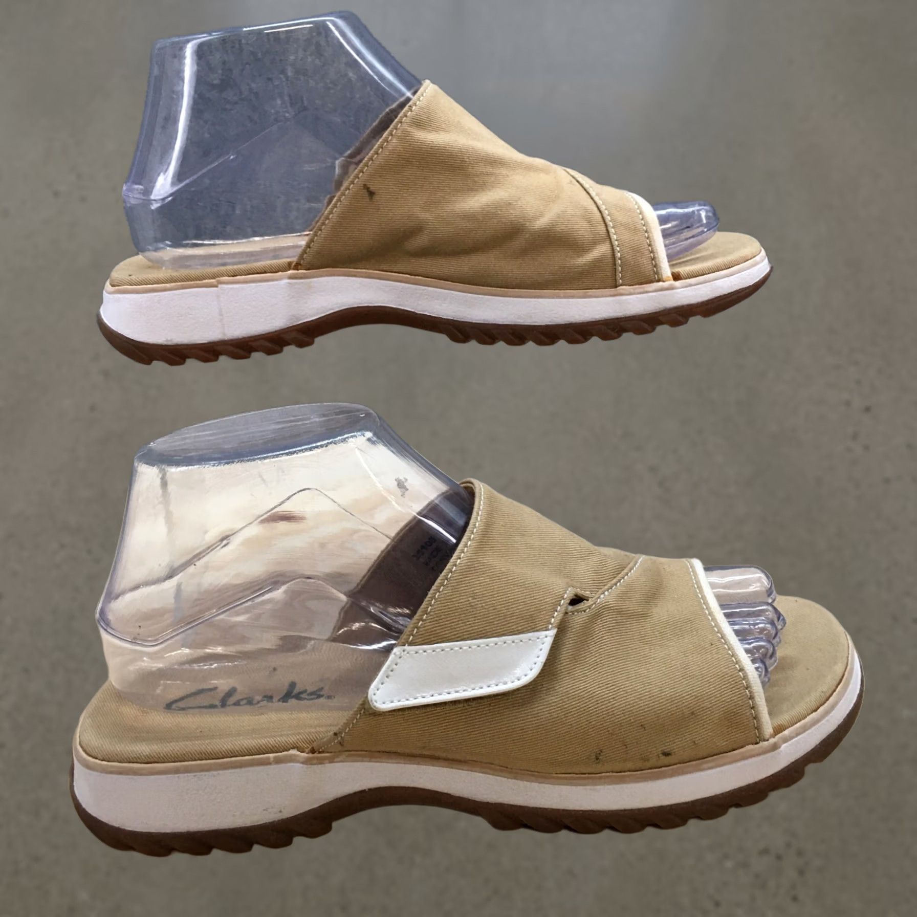 Clarks Clarks Sandals Womens 7 M Slide Brown Canvas Slip On Casual Comfort Wedge Heels Size US 7 / IT 37 - 1 Thumbnail
