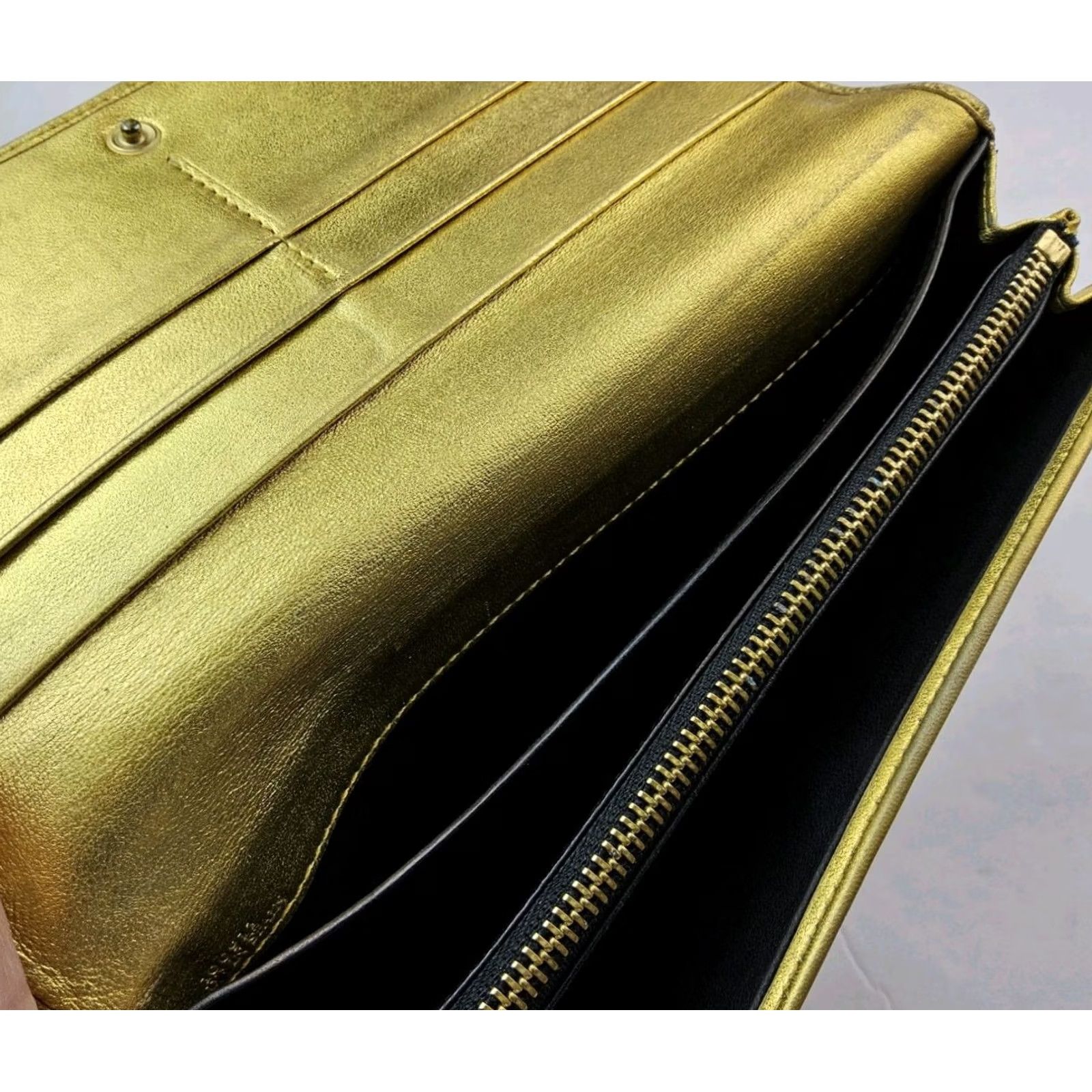 Loewe LOEWE Wallet Metal Gold Leather Snap Full Size Long Wallet Women Gold Leather Snap Wallet Size ONE SIZE - 7 Thumbnail