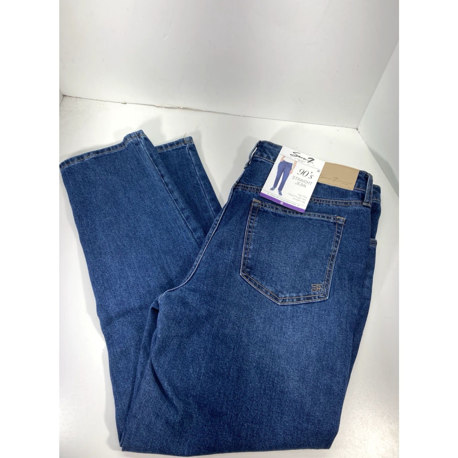 Vintage VINTAGE Seven7 90s Straight Jeans Women Size 16 36X30 Blue Denim High Rise Stretch NWT Size 38" / US 16 / IT 52 - 2 Thumbnail
