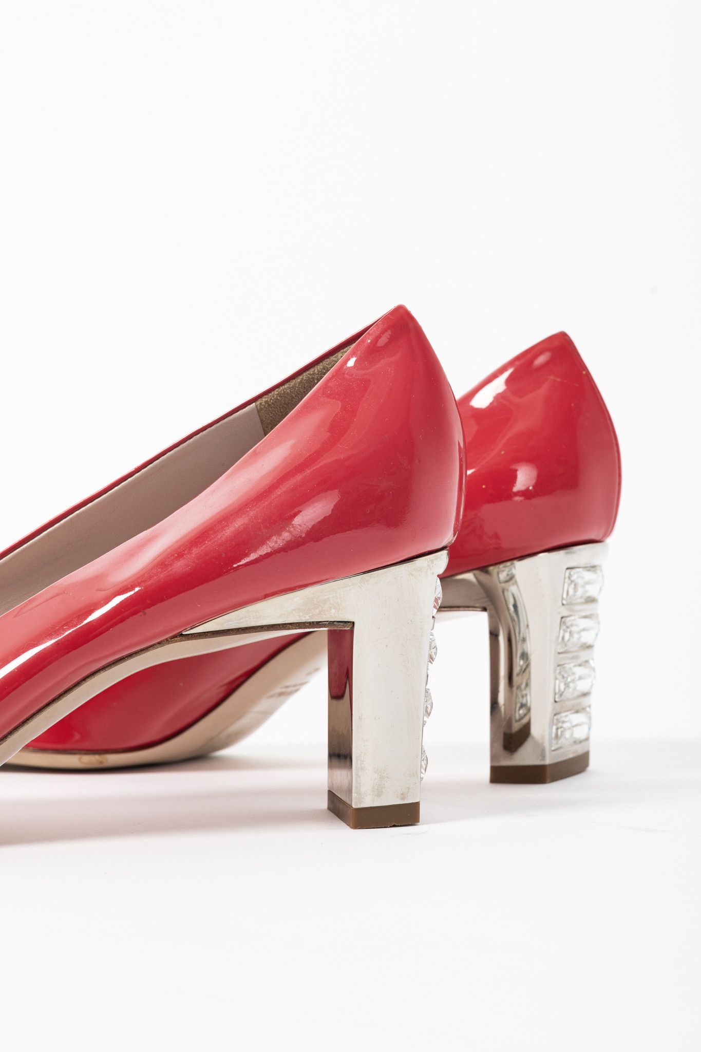 Miu Miu Miu Miu Raspberry Vernice-Leather Bow Crystal-Heel Pumps Size US 10.5 / IT 40.5 - 8 Thumbnail
