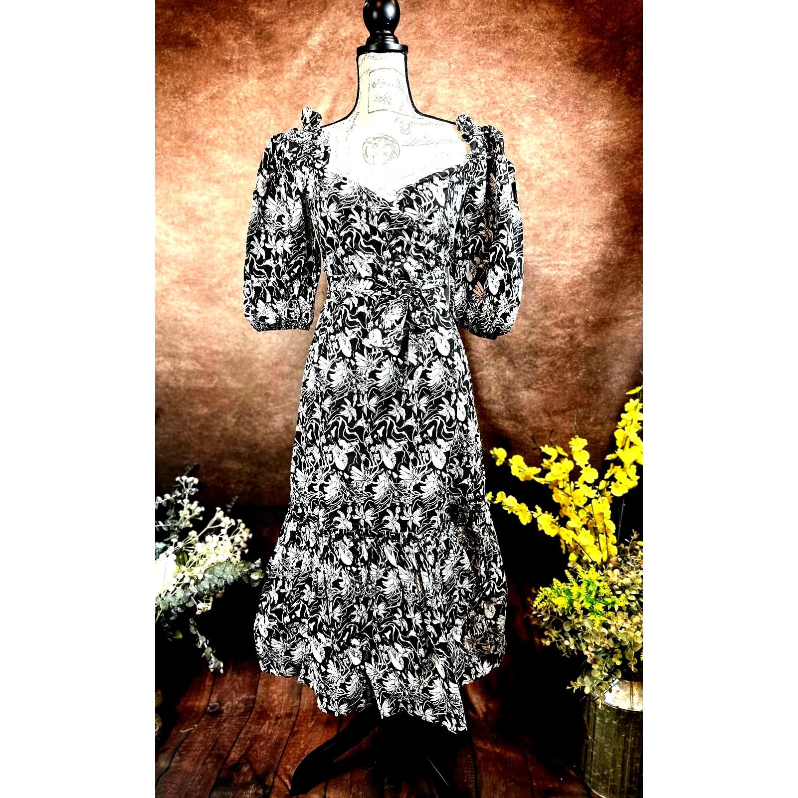 Other St Roche Romaine Midi Wrap Dress Black White Florals size 0 Size XS / US 0-2 / IT 36-38 - 7 Thumbnail