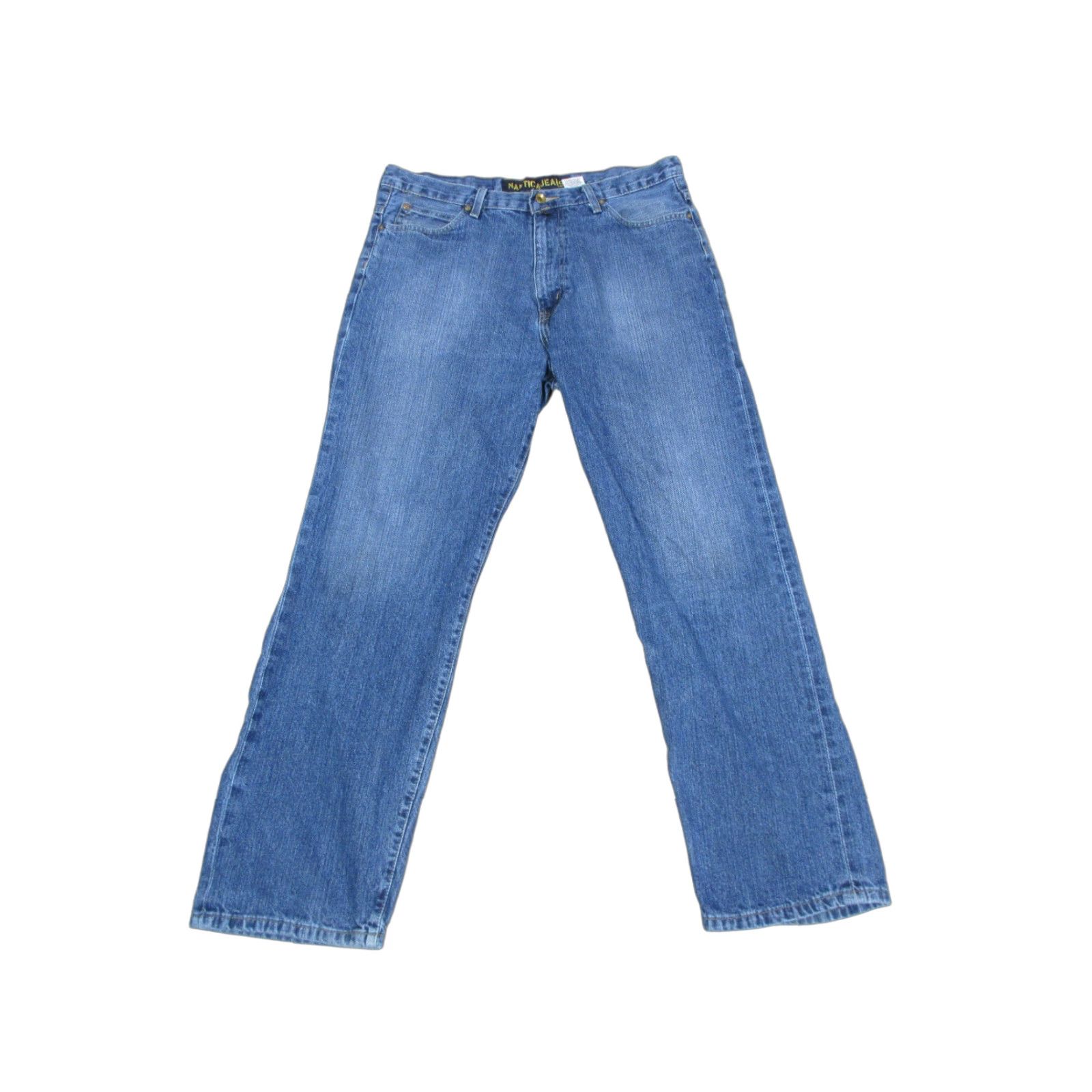Nautica VINTAGE Nautica Jeans Mens 34x30 Relaxed Straight Baggy Wide Leg Dark Blue Cotton Denim Logo Pockets 90s Mens Size US 34 / EU 50 - 1 Thumbnail