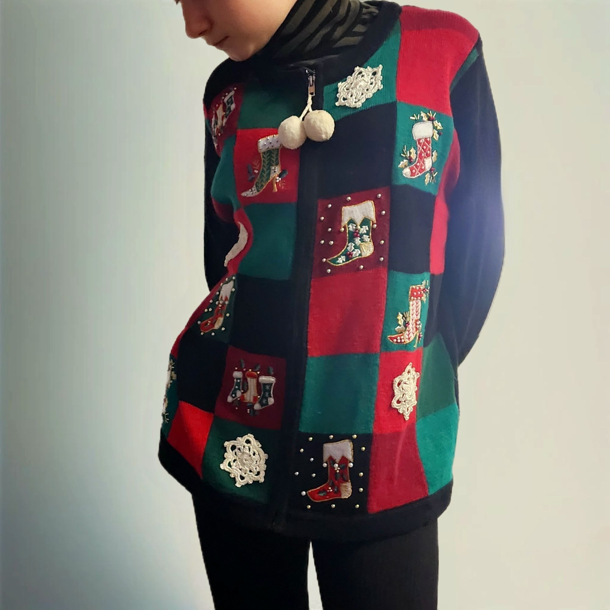 Vintage Vintage Ugly Christmas Sweater Vtg Embroidered Zip Up Knit C Size L / US 10 / IT 46 - 3 Thumbnail
