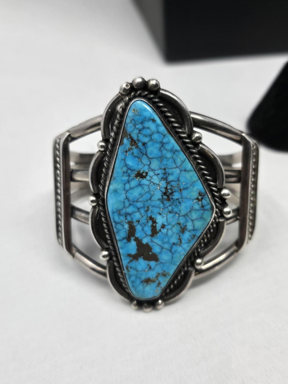 NBDN Nobrandedon Vintage Navajo Sterling Silver Huge Kingman Turquoise Cuff Size ONE SIZE - 3 Thumbnail