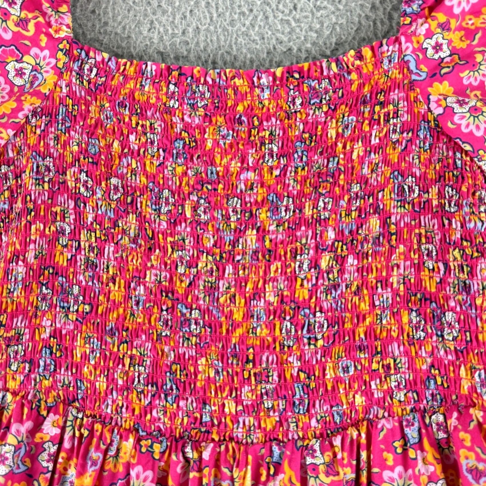 Vintage House of Harlow 1960 Dress Womens Medium Pink Floral Smocked Puff Sleeve Midi Shirt? Size M / US 6-8 / IT 42-44 - 3 Thumbnail