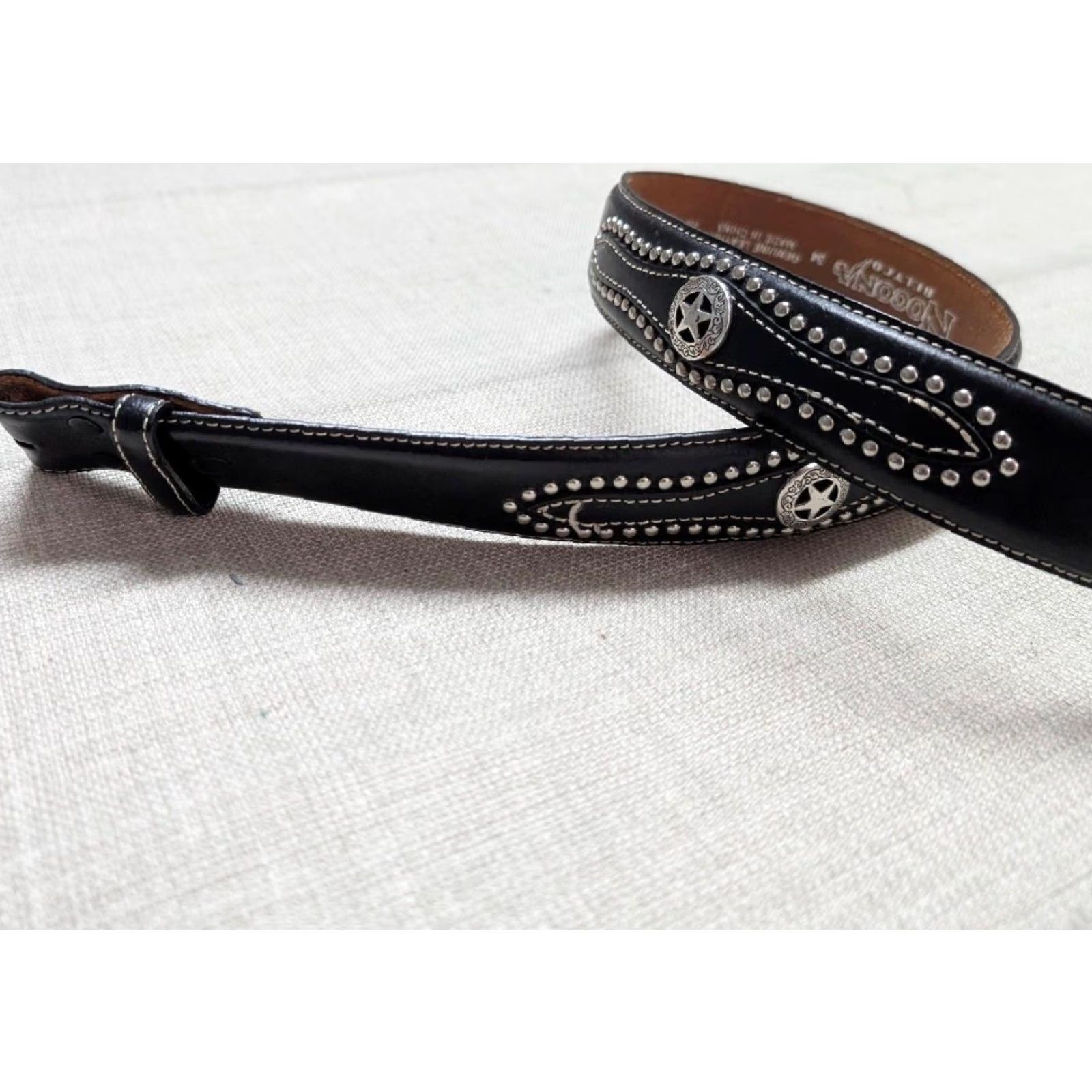 Vintage VINTAGE Nocona belt western Studded leather belt 38 Texas Lonestar Concho Buckle Matted Black Mens Belt Size 38 - 4 Thumbnail