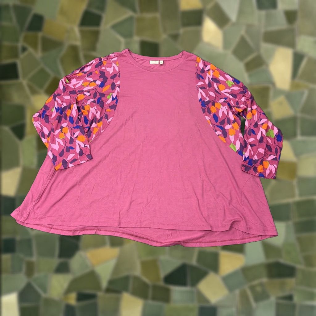 Vintage LOGO Lori Goldstein Shirt Womens 5X Pink Floral Sleeve Tunic Top Plus Pockets Size XXL / US 16-18 / IT 52-54 - 1 Thumbnail