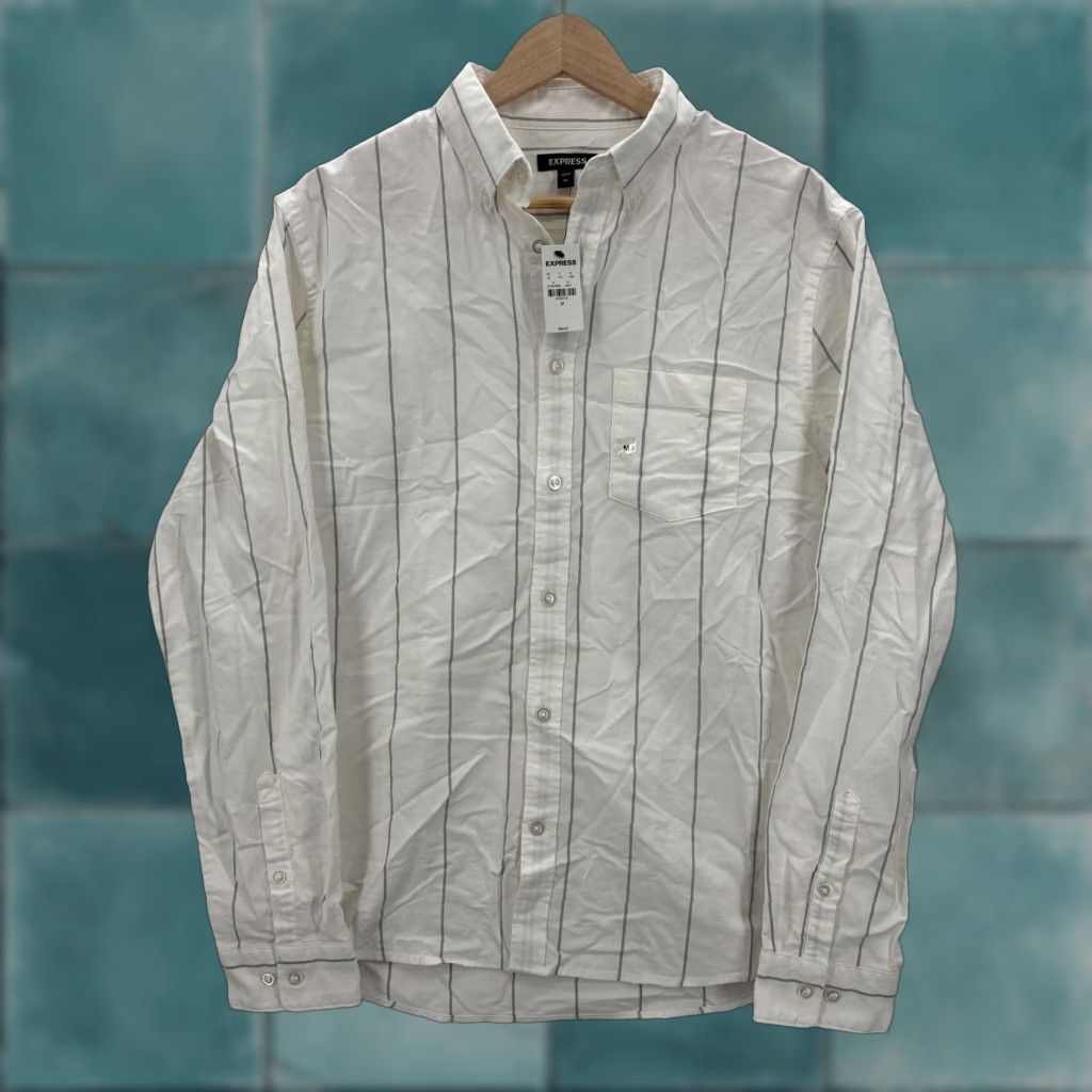 Express Express Shirt Mens Medium White Stripe Button-Down Long Sleeve Stretch Casual Size US M / EU 48-50 / 2 - 1 Thumbnail