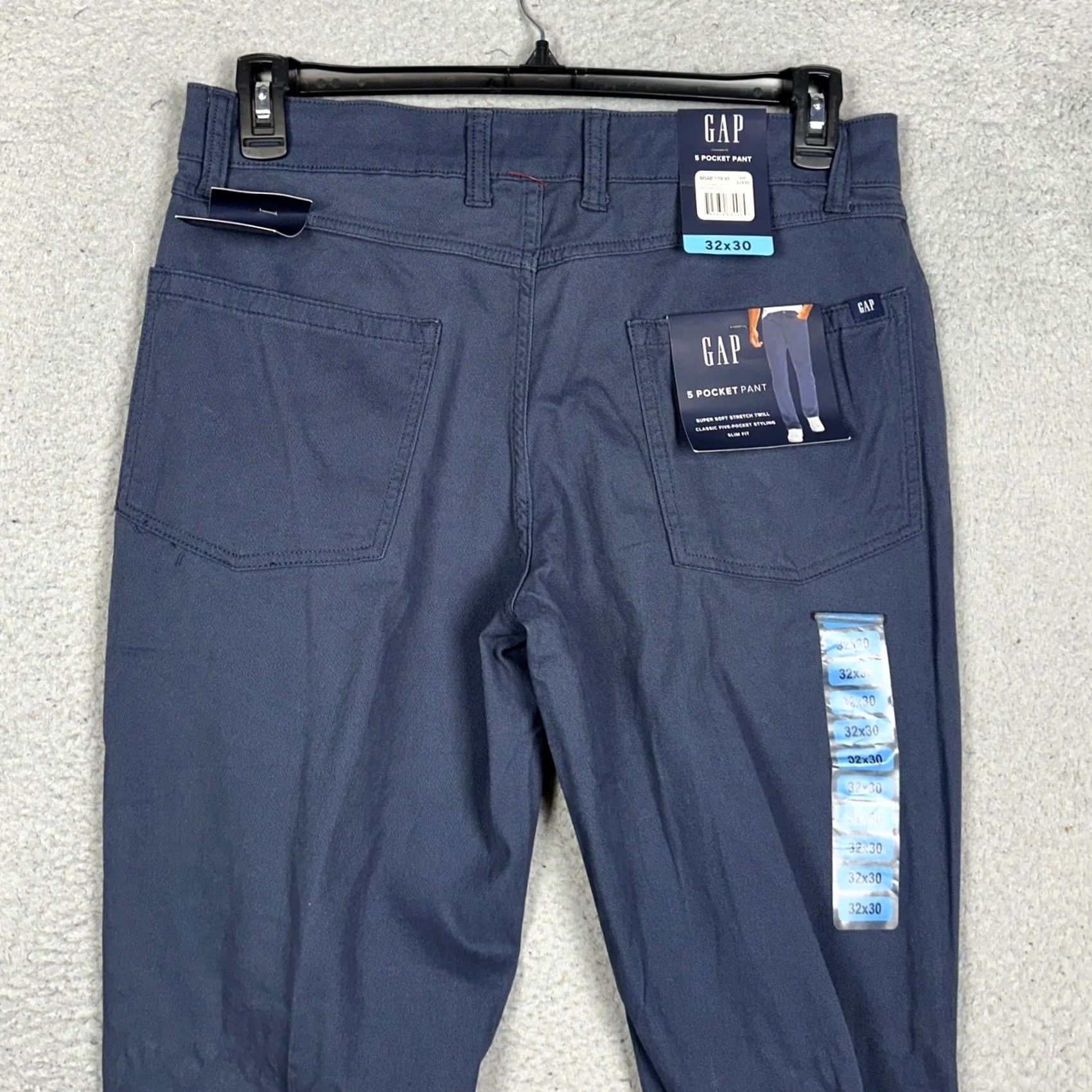 Gap Gap Slim Pants Men 32x30 Navy Blue Chino 5-Pocket Flat Front Stretch Tapered Casual Workwear Size US 32 / EU 48 - 2 Thumbnail