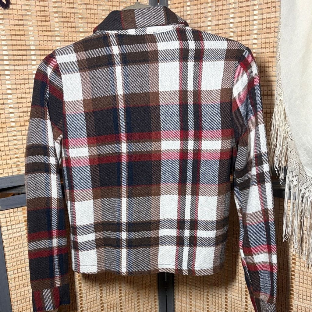Other C by One Red and Brown Plaid Cropped Shacket Size XS / US 0-2 / IT 36-38 - 3 Thumbnail