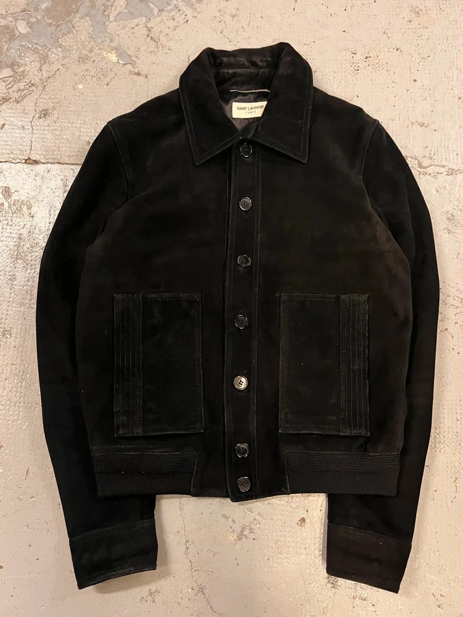 AW2017 Saint Laurent Black Goat Suede Leather Trucker Jacket