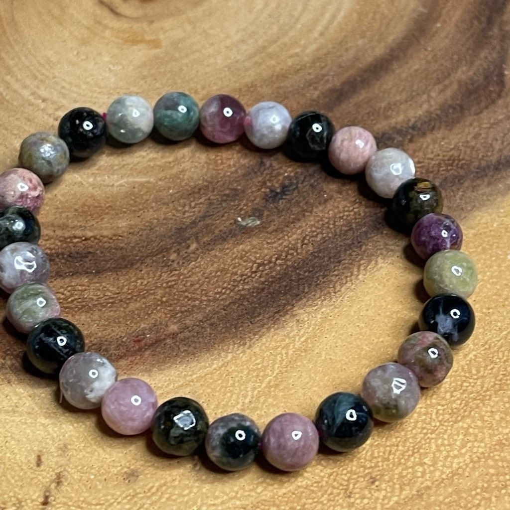 Other Pink Green Black Tourmaline beaded stretch bracelet ONE NEW reiki meditation crystal healing 6mm Size ONE SIZE - 6 Thumbnail