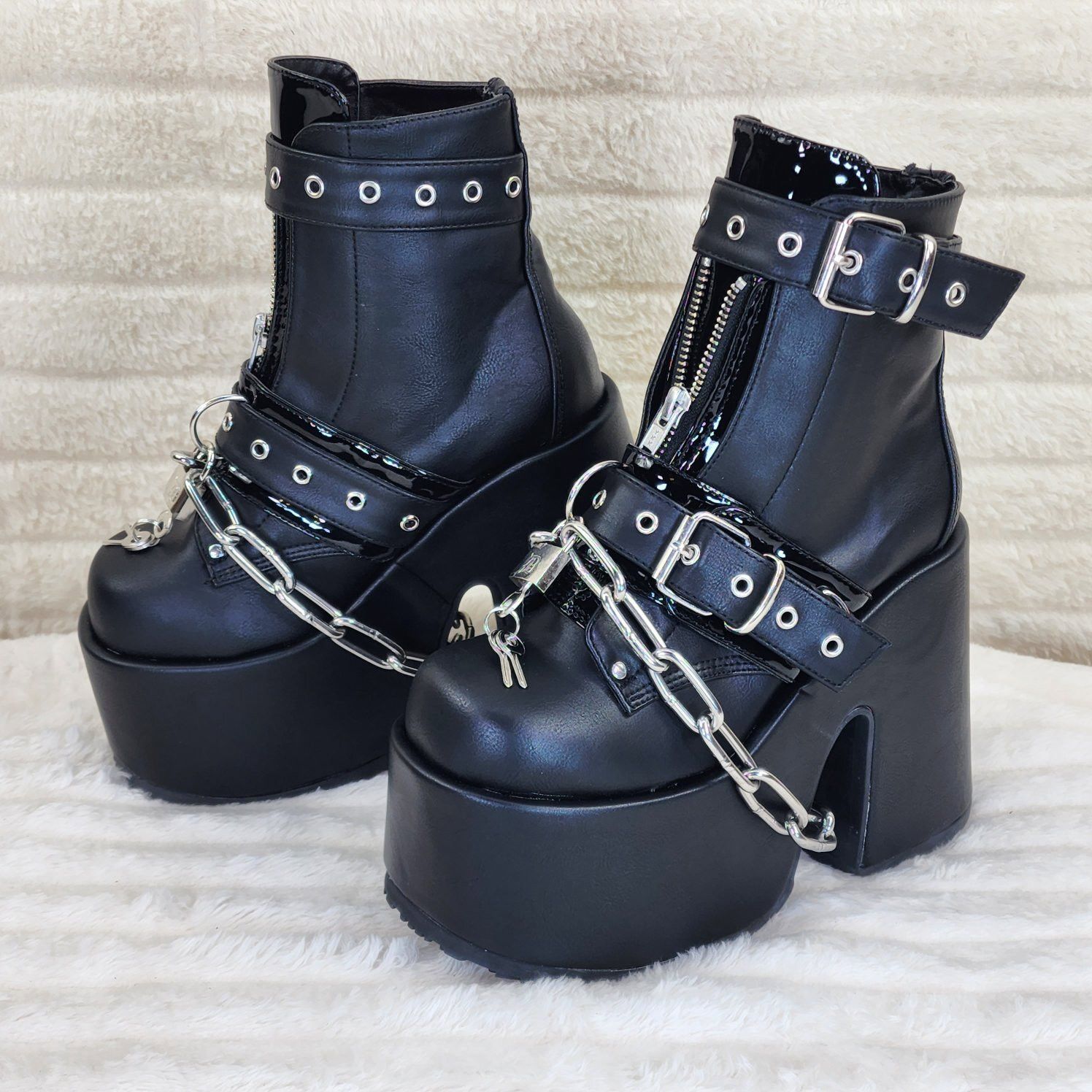 Other Camel 205 Chain & Padlock Platform Goth Ankle Boots Front Zi Size US 7 / IT 37 - 3 Thumbnail
