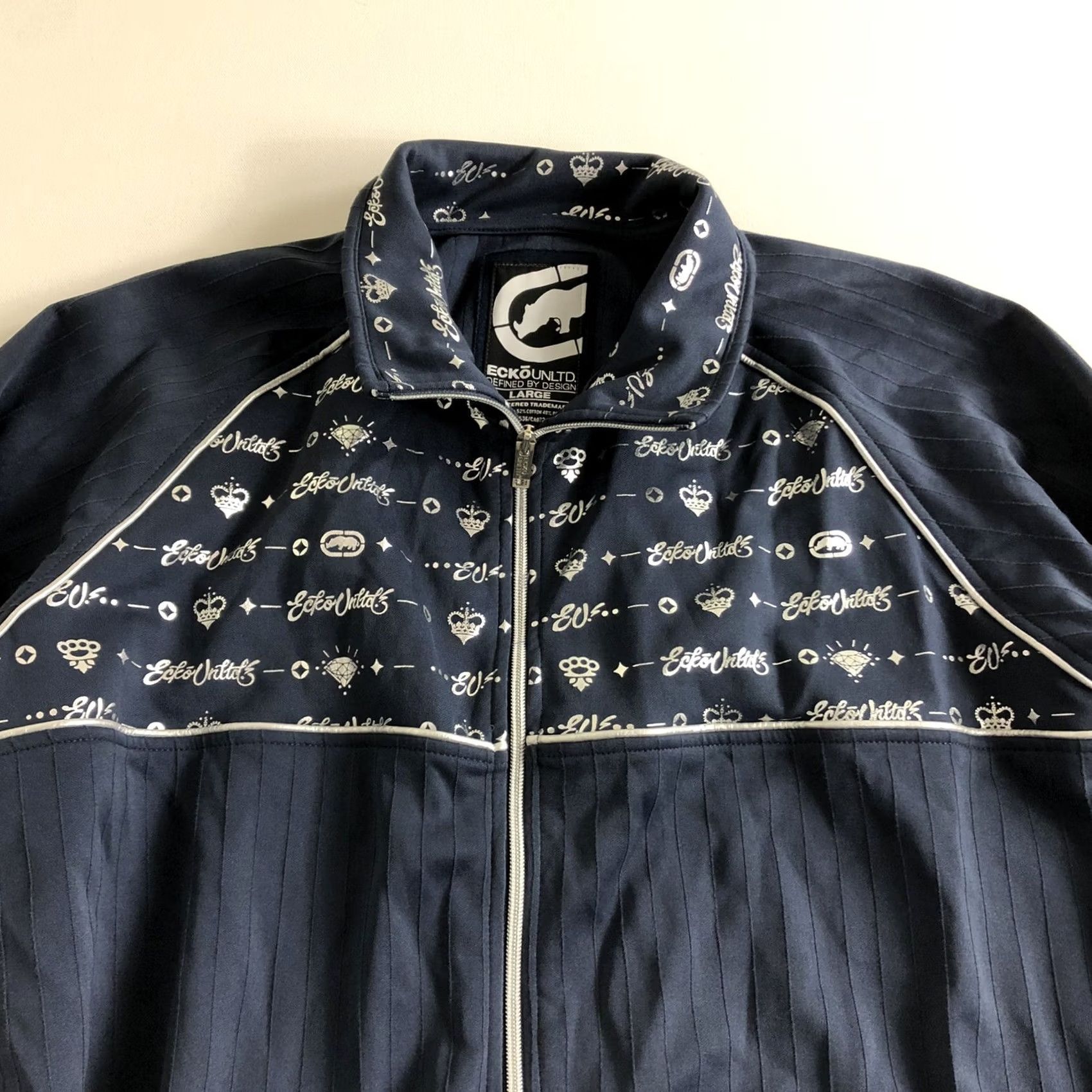Ecko Unltd. Ecko Unltd. Cotton Blend Blue Sliver Full Zip Long Sleeve Club Jacket Y2K, Men, L, Blue, Full Zip, Sweater, Regular Fit, Pin Stripe, Metal Theme Size US L / EU 52-54 / 3 - 2 Thumbnail