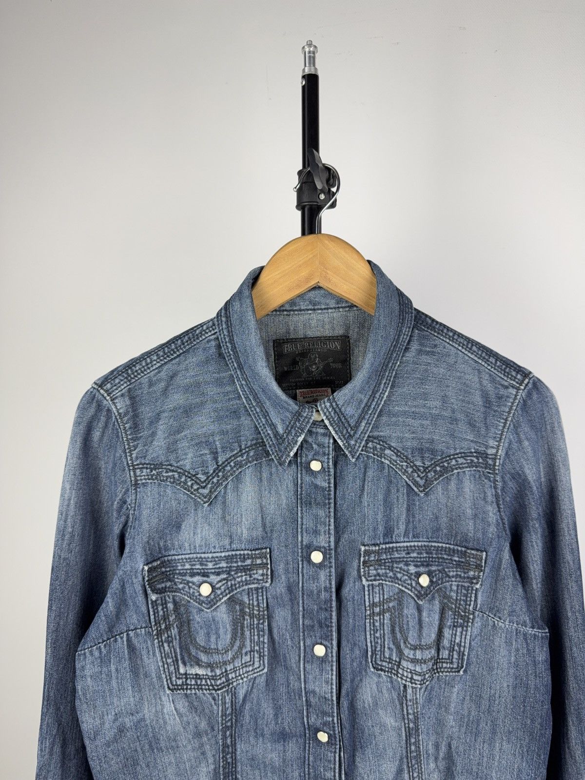 True Religion × Vintage True Religion Denim Western Shirt Snap Button Distressed Size L / US 10 / IT 46 - 2 Thumbnail