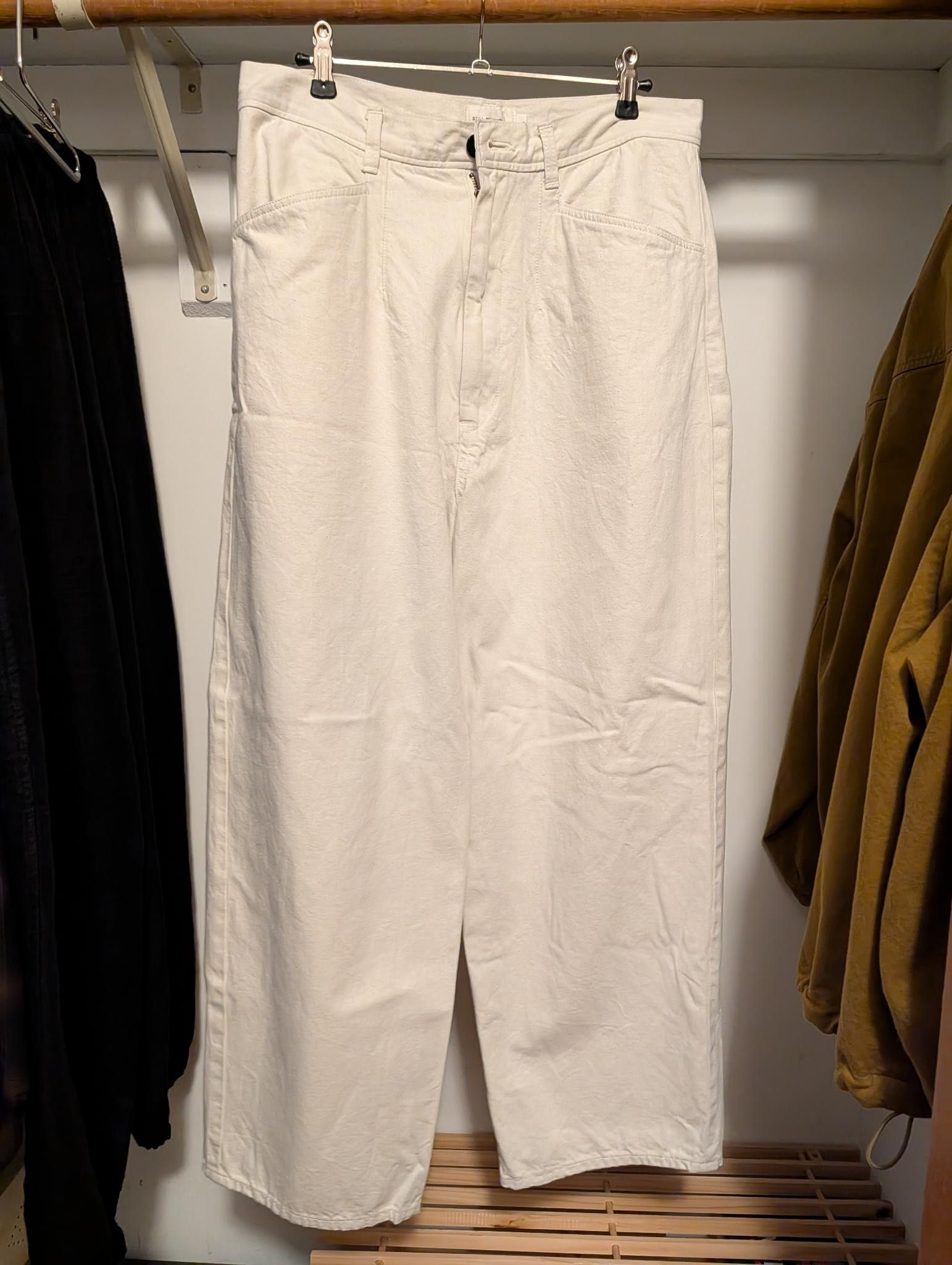 STILL BY HAND STILL BY HAND 10OZ DENIM WIDE TAPERED PANTS Ecru Size US 30 / EU 46 - 1 Thumbnail