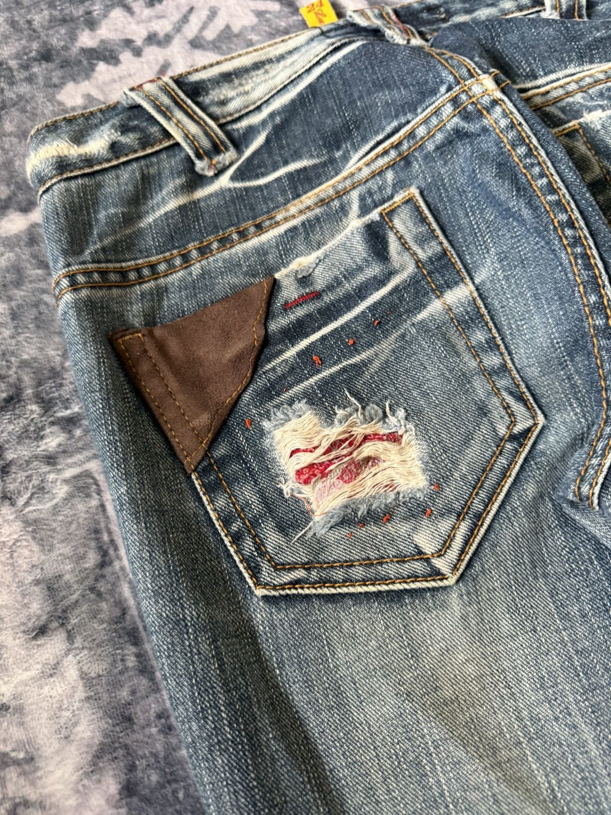 Hysteric Glamour Lucy Pearl Patch Work Leather Trimmed Shashiko Flared Jeans Size US 27 - 15 Thumbnail