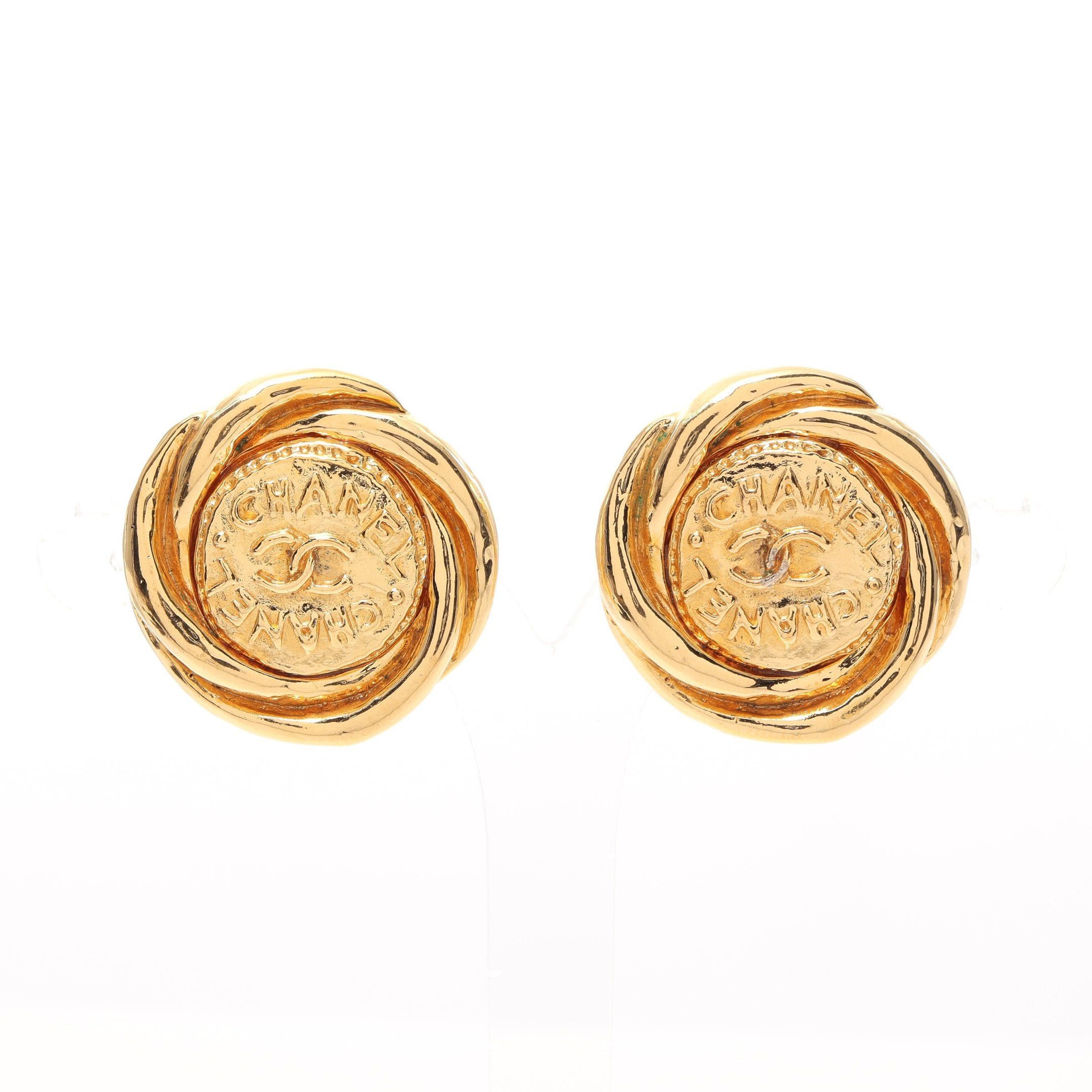 image of Chanel Coco Mark Earrings Gp Gold 93P, Women's