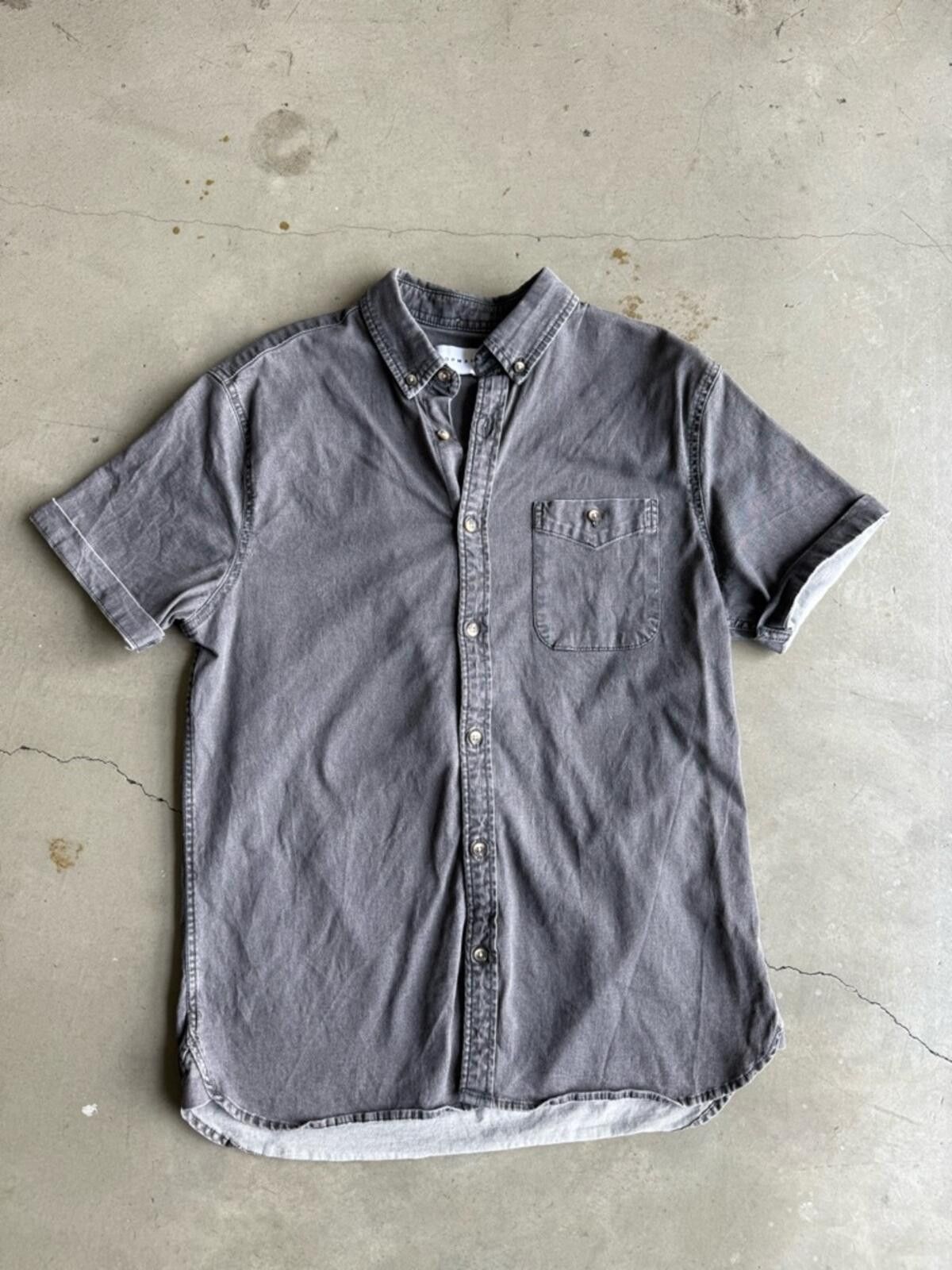 Topman Topman / Button Up Denim Shirt Casual Stretch / Gray Size US M / EU 48-50 / 2 - 9 Thumbnail