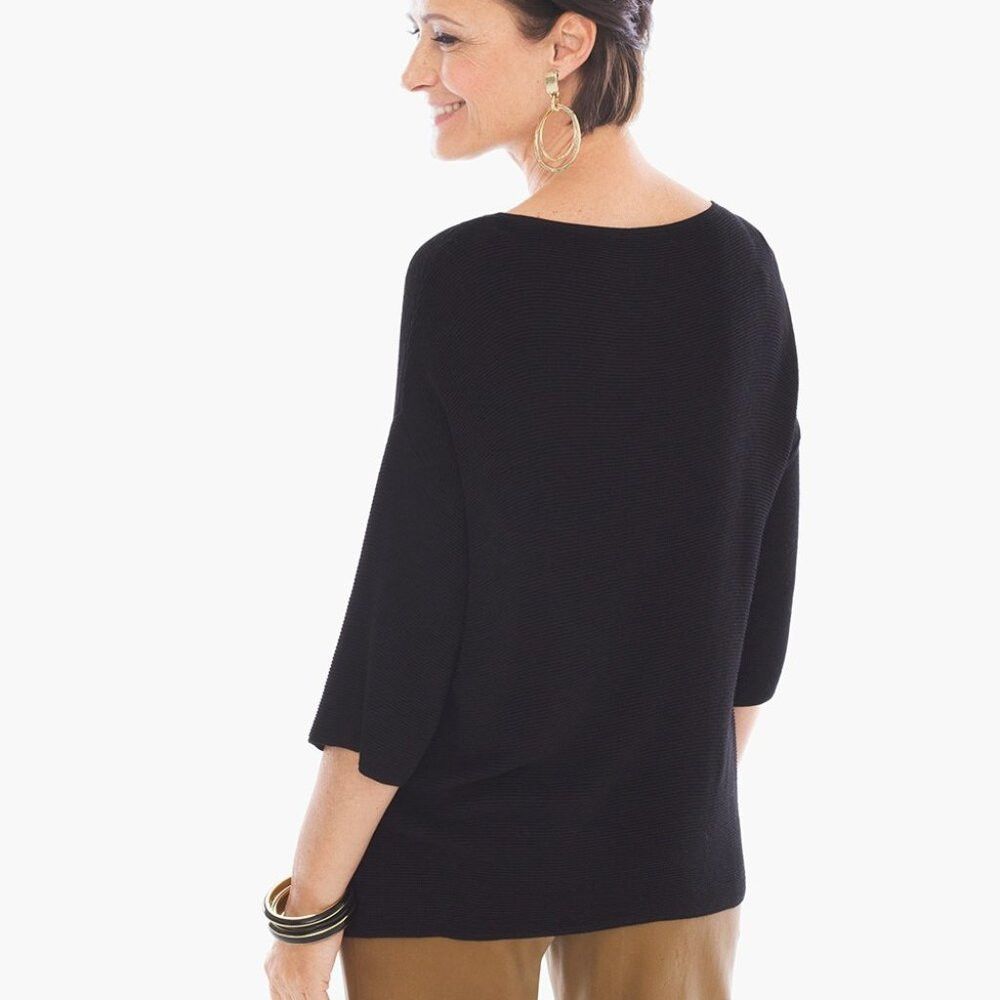 Chicos Chico's Side-Button Nicolette Pullover Black Knit Size 2 US Size L / US 10 / IT 46 - 2 Thumbnail