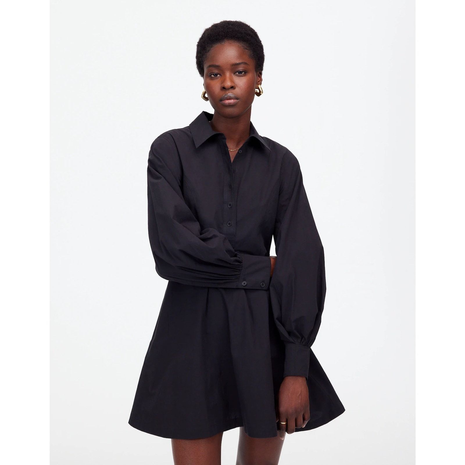 NWT Madewell Seamed Long-Sleeve Mini Shirtdress Black Size 0