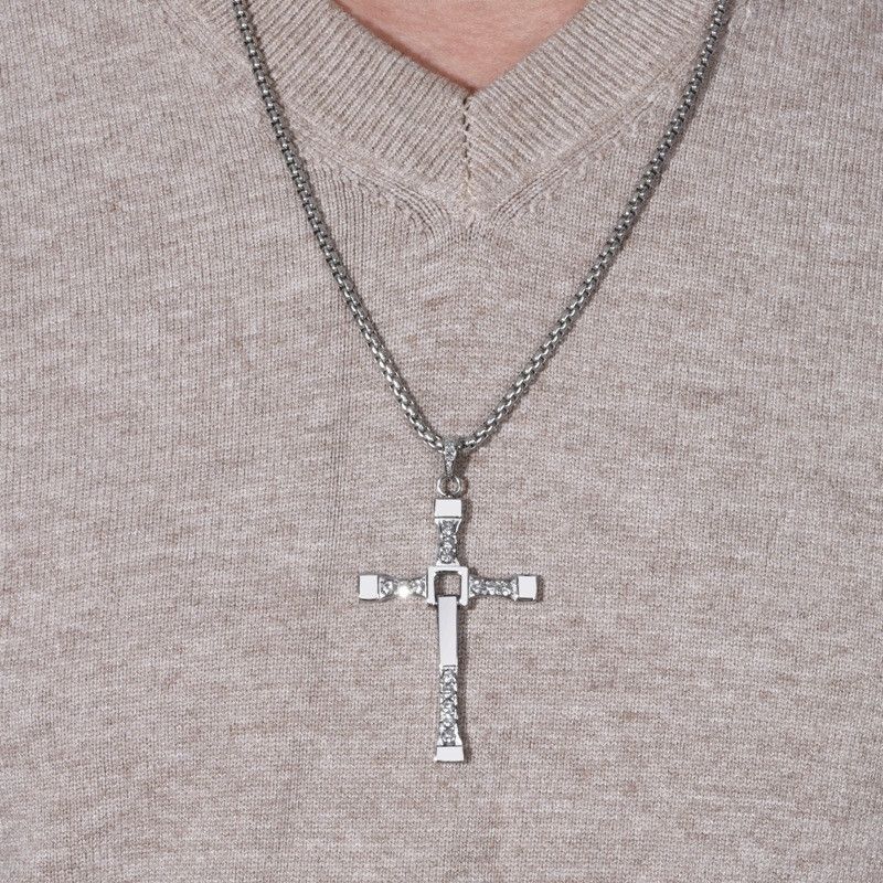 Designer × Japanese Brand Stainless Steel Necklace Cubic Zirconia Cross Pendant Size ONE SIZE - 2 Thumbnail