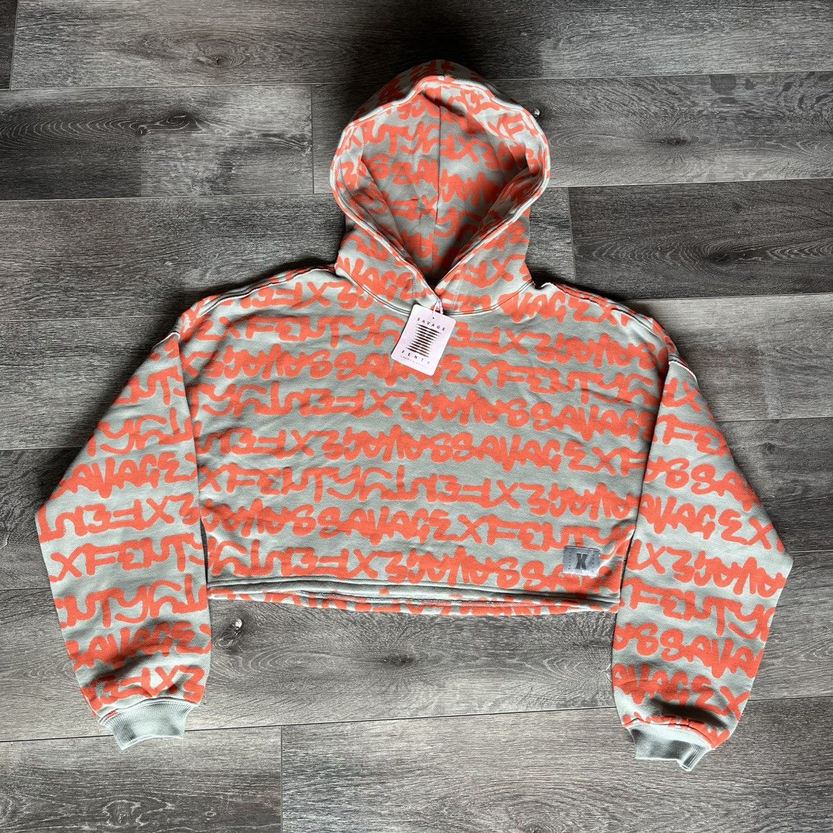 Fenty New Savage x Fenty Forest Grey Essential Cropped Hoodie Size S / US 4 / IT 40 - 1 Thumbnail