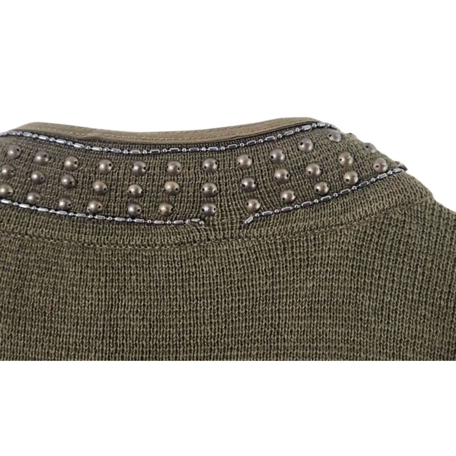 Vintage Chicos Women's Sweater Cardigan 3/4 Sleeve Petite Olive Green Embroidered Beaded Size XS / US 0-2 / IT 36-38 - 5 Thumbnail