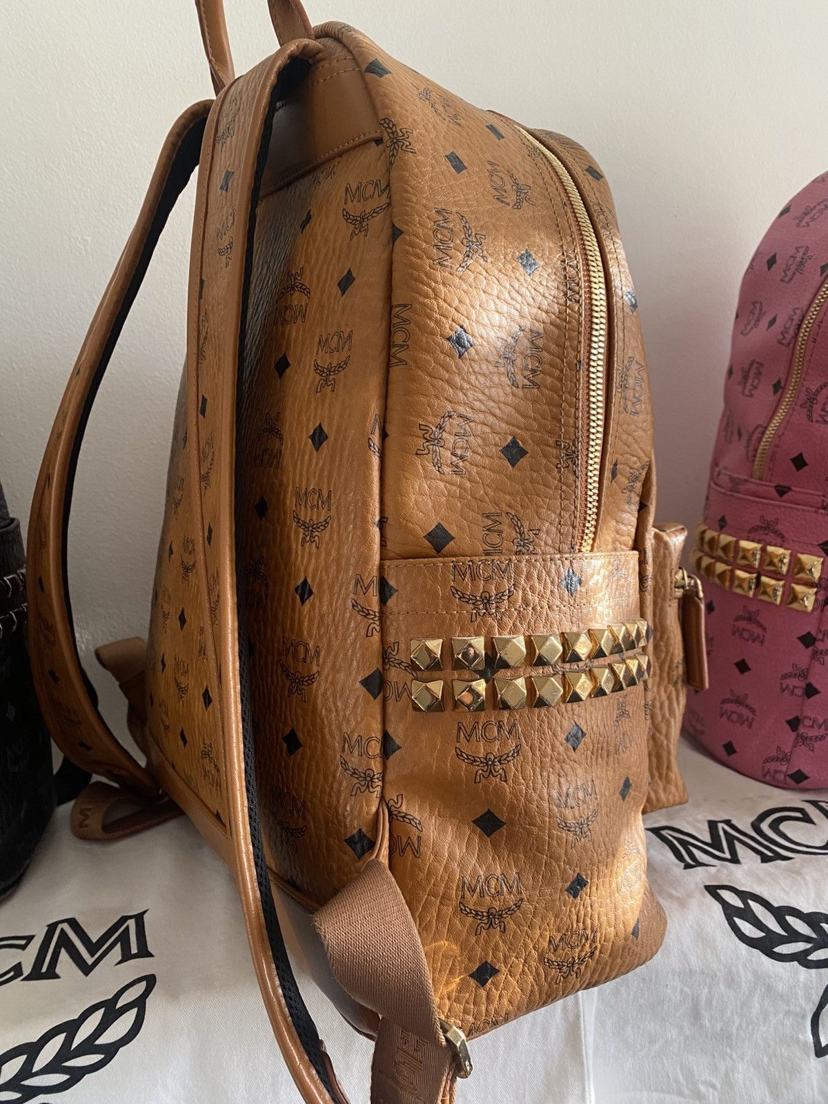 MCM MCM Cognac Side Studs In Visetos Monogram Large Backpack Size 46 - 8 Thumbnail