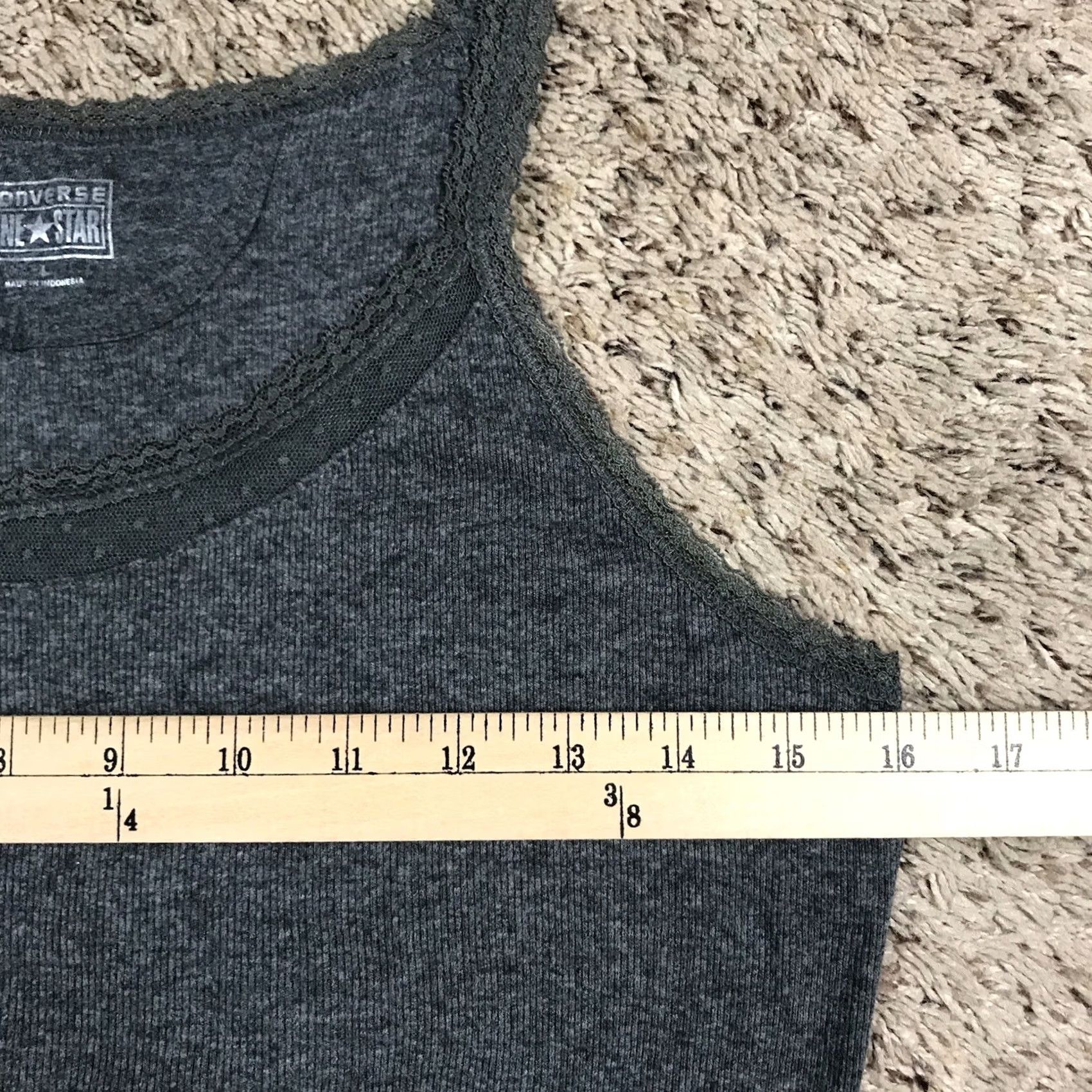 Converse Converse All Star Gray Tank Top Womens L Lace Trim Ribbed Flattering Fit Casual College Grunge School Classic Tagless Womens) Size L / US 10 / IT 46 - 7 Thumbnail