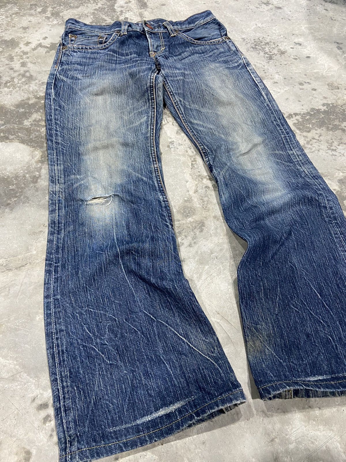 Edwin × Other ❤️‍🔥SEND OFFER ❤️‍🔥Edwin Blue Trip Flare Jeans Grazy Design Size 30" / US 8 / IT 44 - 1 Thumbnail