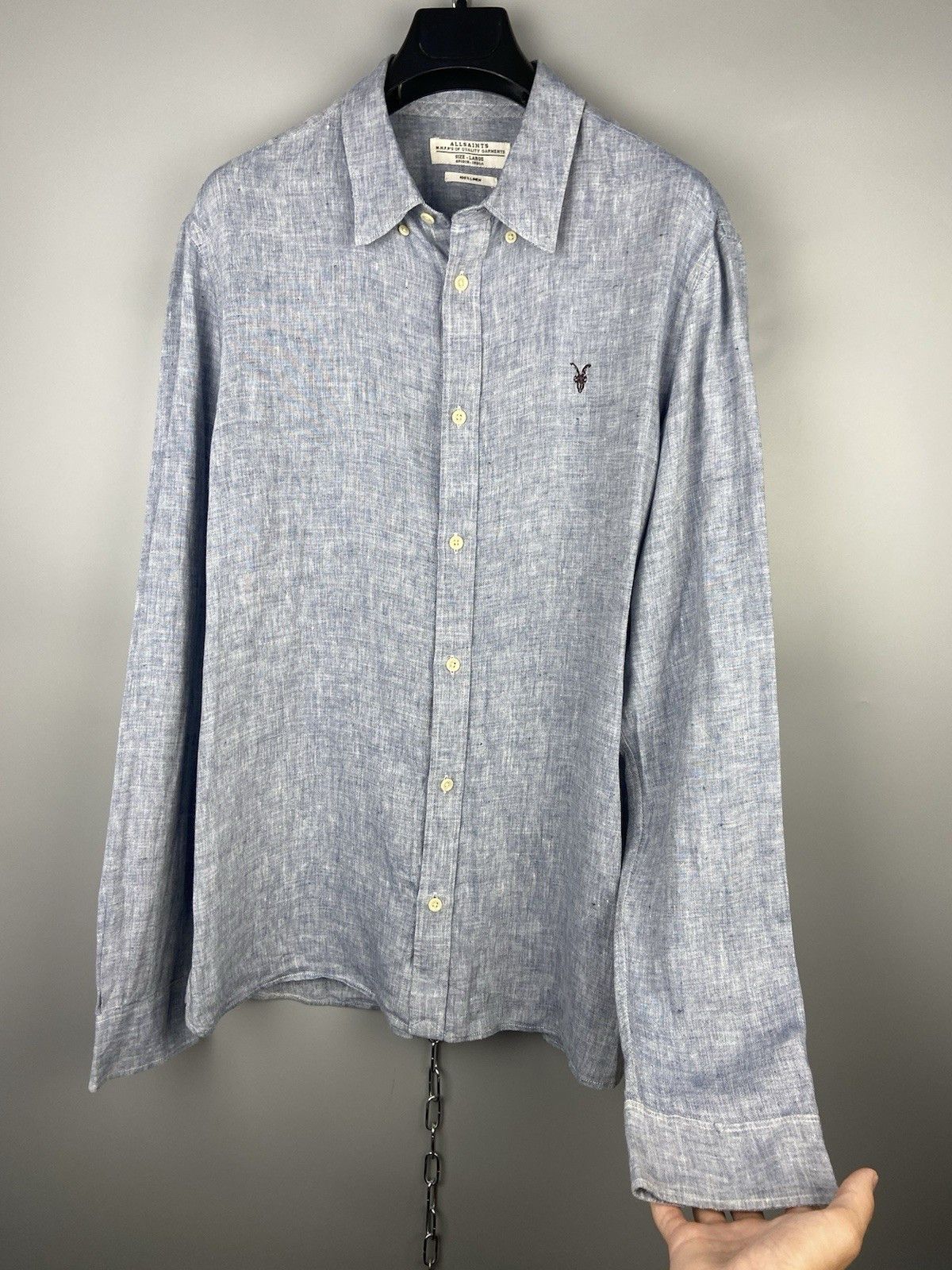 Allsaints Allsaints Linen Button Blue Casual Reaper Shirt Size US L / EU 52-54 / 3 - 7 Thumbnail