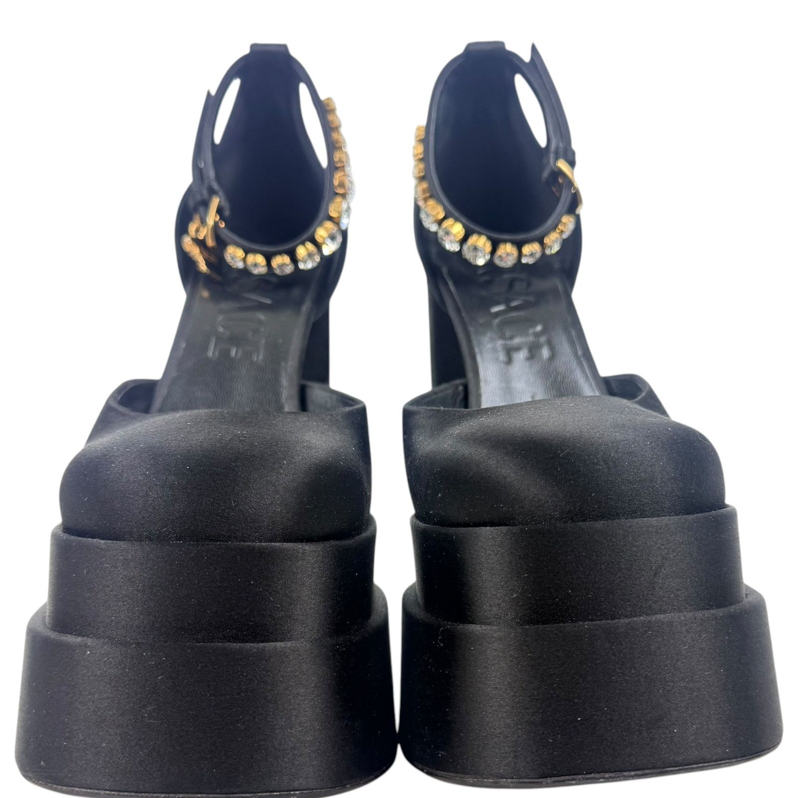 Versace Versace Aevitas Medusa Crytals Satin Platform Pumps Black Size US 8.5 / IT 38.5 - 4 Thumbnail