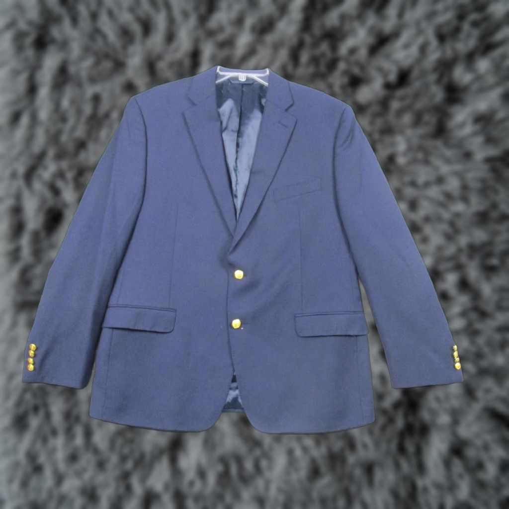 Ralph Lauren VINTAGE Lauren Ralph Lauren Blazer Mens 44R Navy Blue Wool Blend Gold Button Sport Coat Size 44R - 1 Thumbnail