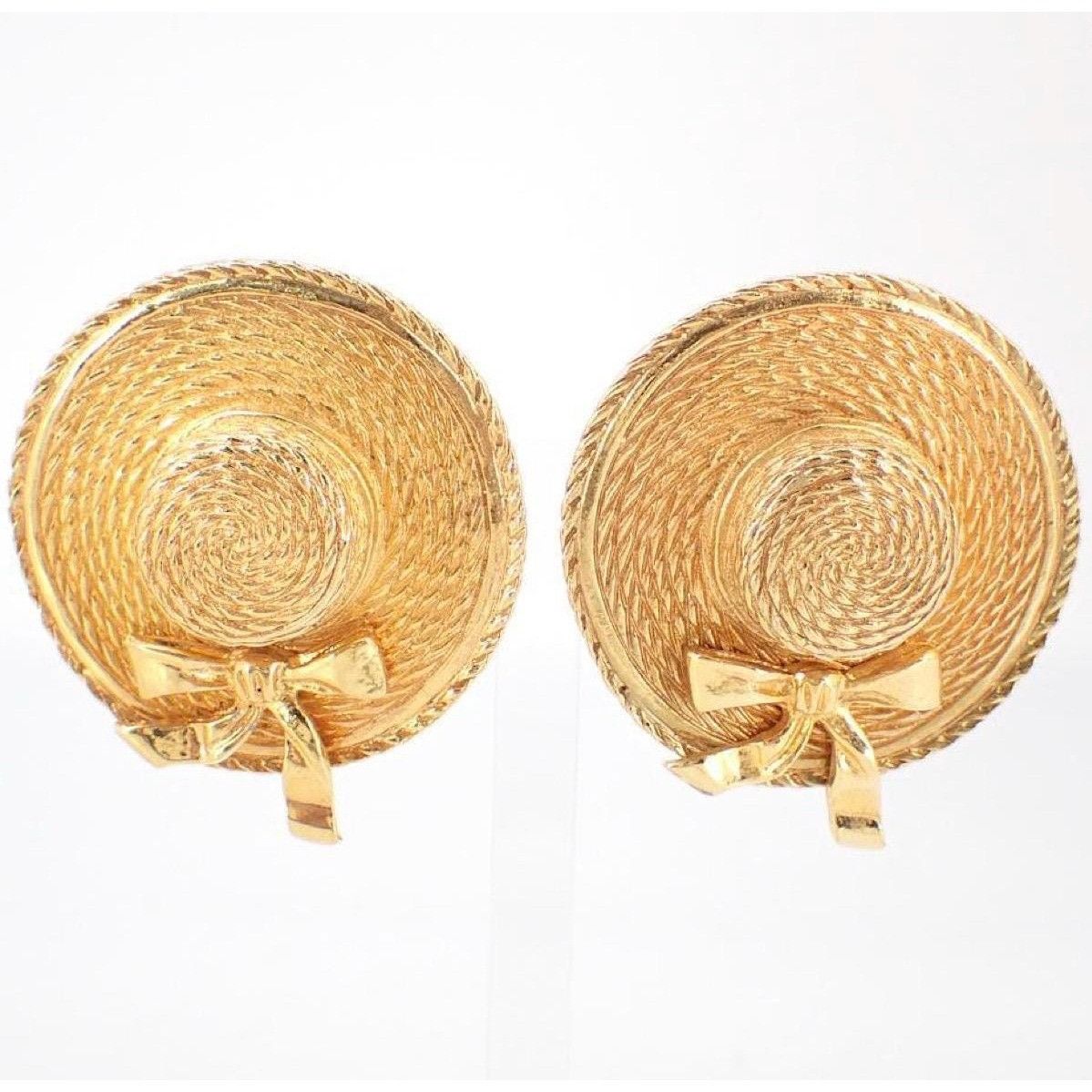 Chanel Vintage CHANEL gold tone straw hat extra large earrings Size ONE SIZE - 1 Thumbnail