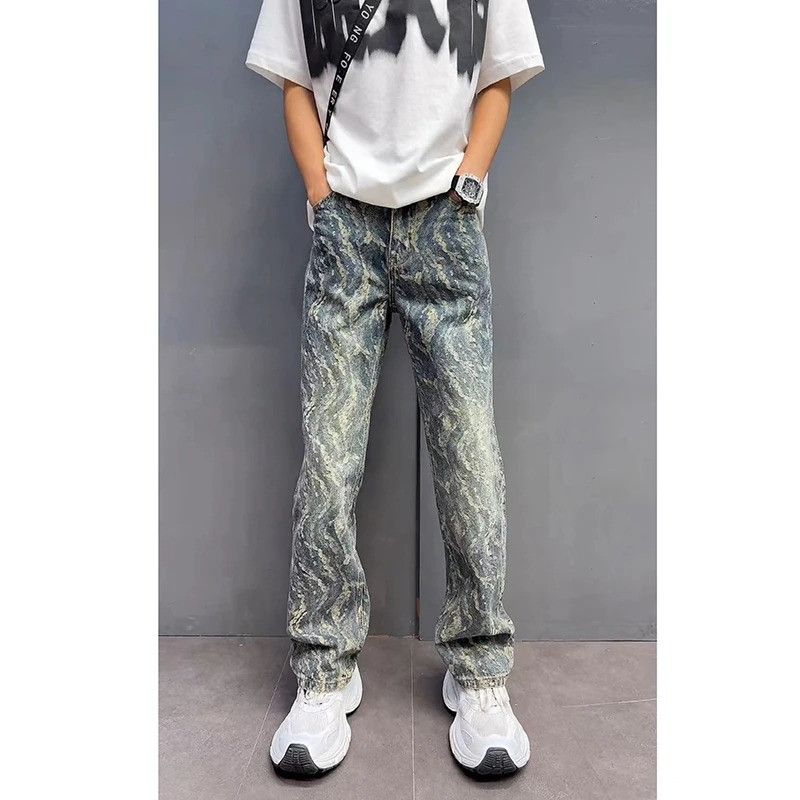 Jean Y2k Jacquard Jeans Size US 33 - 2 Thumbnail