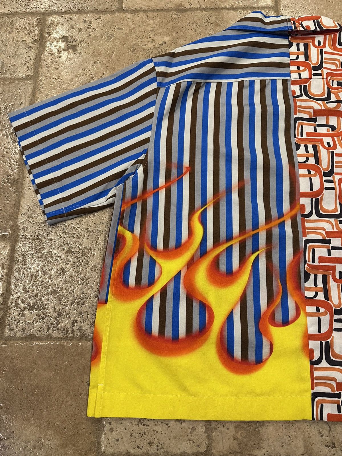 Prada Prada Double Match FW18 Flame / Striped Bowling Shirt Size US L / EU 52-54 / 3 - 11 Thumbnail