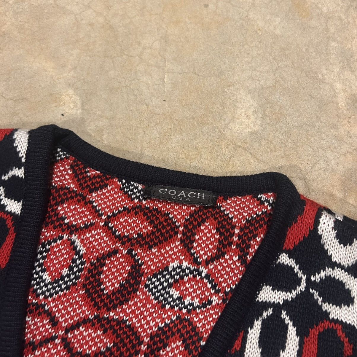 Coach × Vintage Crazy Vintage 90s Coach Jacquard Monogram Knit Cardigan Size US S / EU 44-46 / 1 - 5 Thumbnail