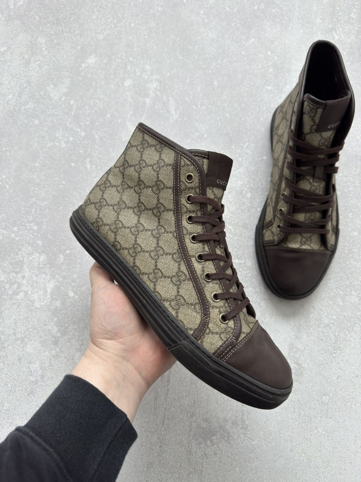 Vintage Vintage Gucci High Top GG Brown Monogram Leather Shoes Size US 8.5 / EU 41-42 - 2 Thumbnail
