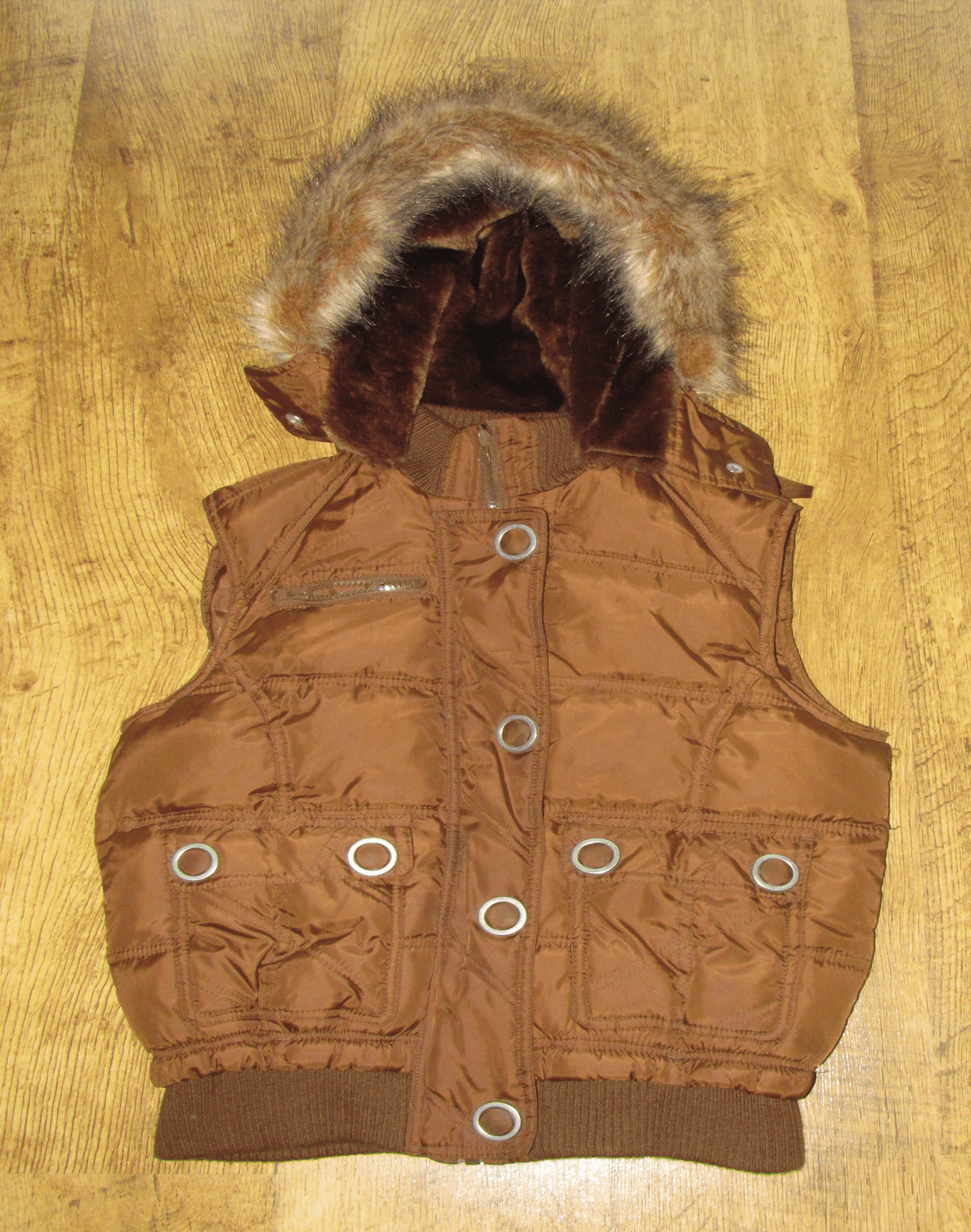 Pre-owned Hysteric Glamour X If Six Was Nine Cropped Sleeveless Puffer Jacket W/ Fur Hood In Brown