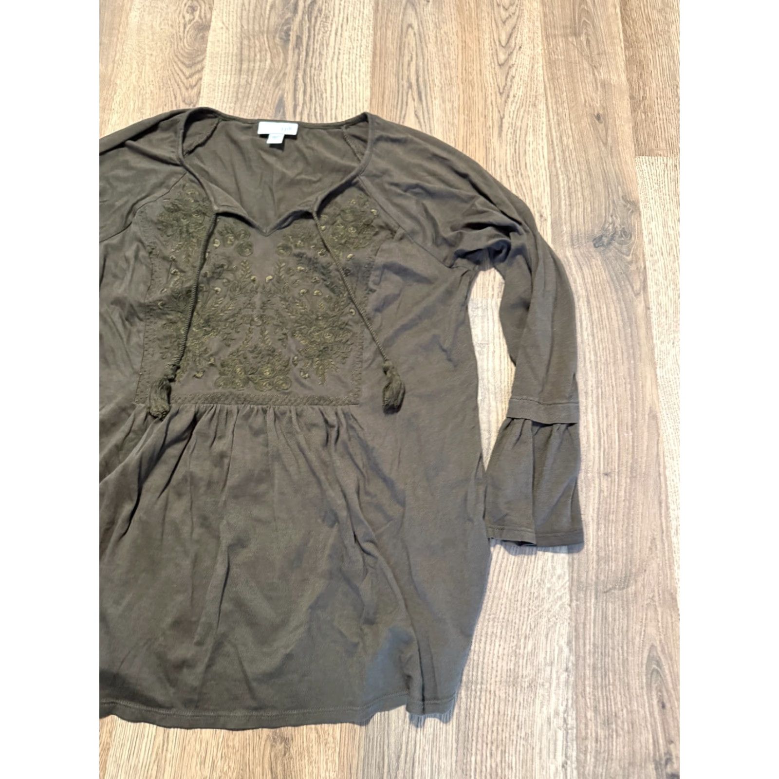 J. Jill J. Jill Blouse Womens Size S Green Long Sleeve V-neck Floral Shirt Size S / US 4 / IT 40 - 4 Thumbnail