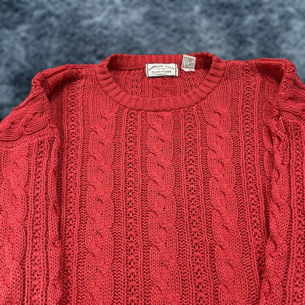 American Eagle Outfitters VINTAGE American Eagle Sweater Mens XL Red Cable Fisherman Grandpa Knit 90s Size US XL / EU 56 / 4 - 1 Thumbnail