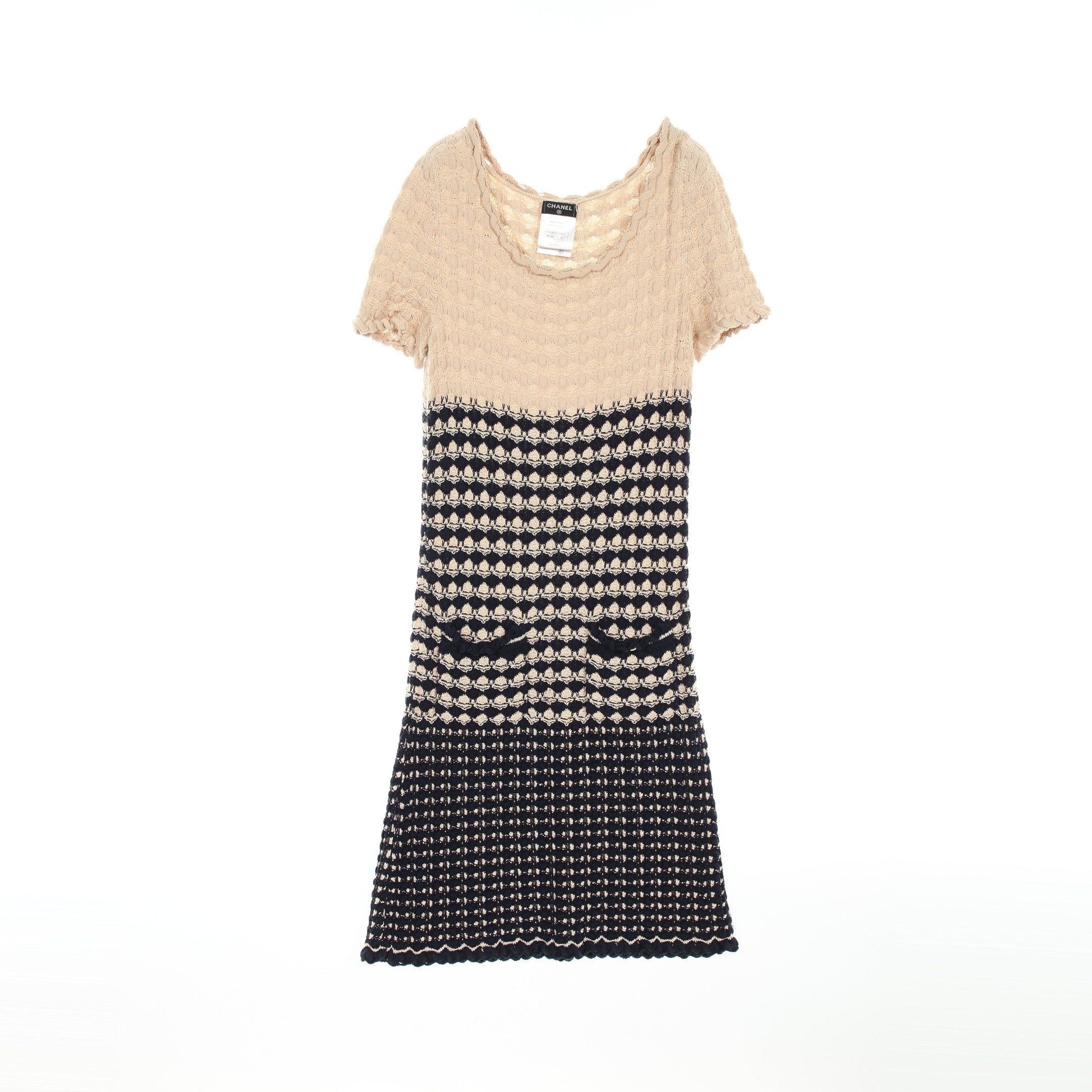 Chanel Chanel Cocomark Button Knit Dress Rayon Cotton Silk Dark Navy Beige Size ONE SIZE - 1 Thumbnail